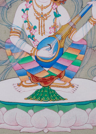 Yangchenma (Saraswati) Thangka | Goddess of Wisdom, Music, and Arts