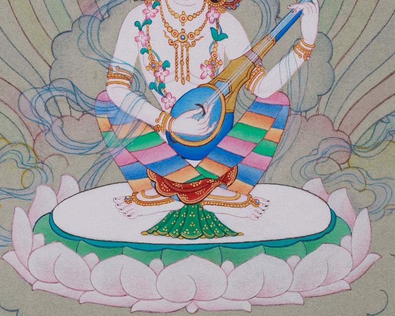 Yangchenma (Saraswati) Thangka | Goddess of Wisdom, Music, and Arts