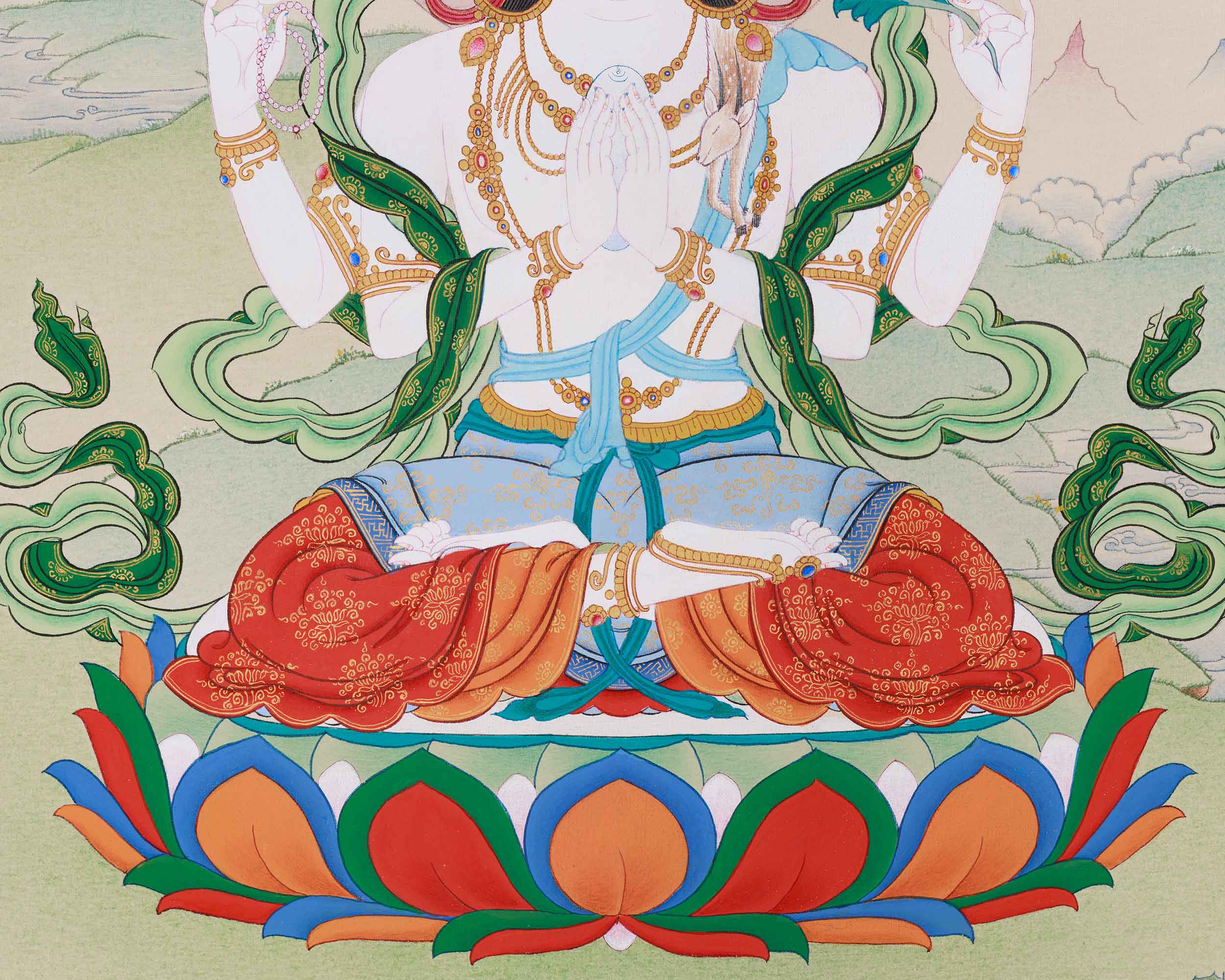 Hand-Painted Tibetan Buddha Chenrezig | Spiritual Guardian of Power and Compassion