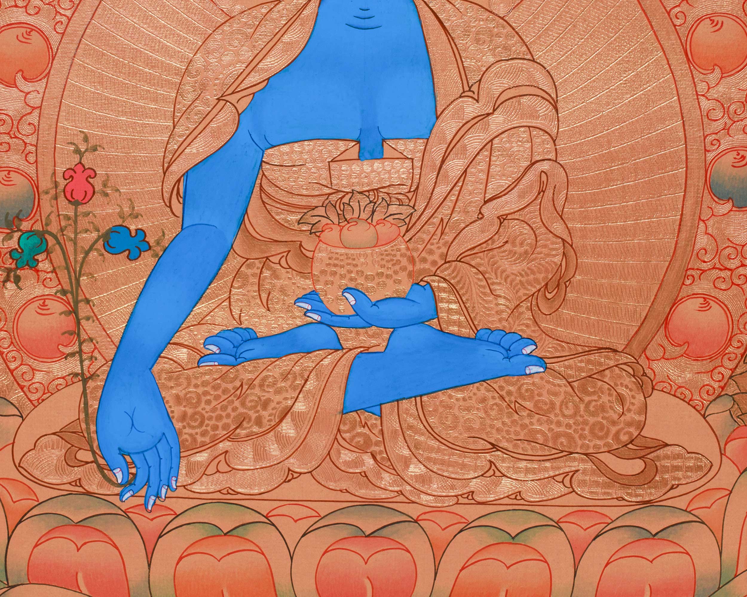 24K Gold Style Medicine Buddha Thangka | Meditation Altar