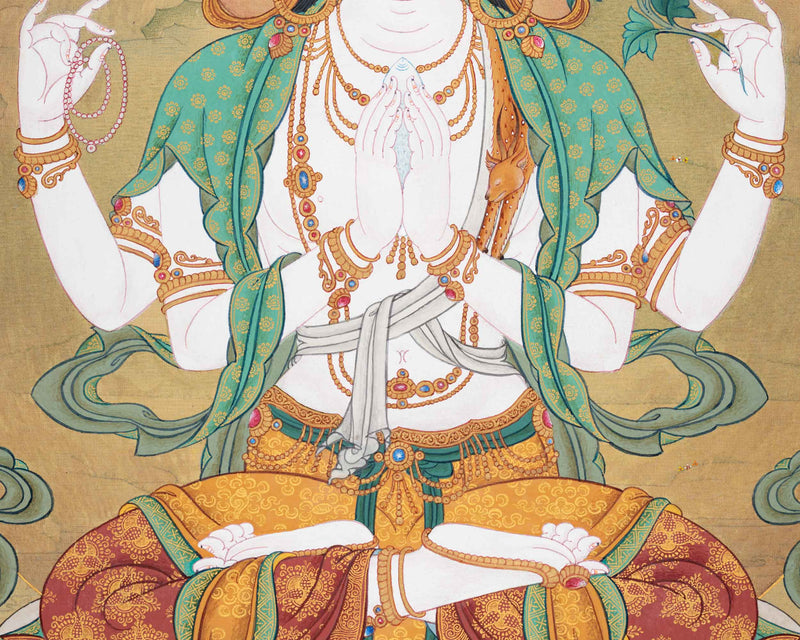 Chenrezig Avalokiteshvara Thangka | Traditional Karma Gadri Style | Path to Compassion