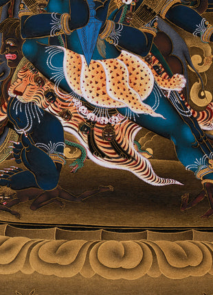 Yidam Deity Vajrakilaya Thangka | Sacred Protector in Gold on Black