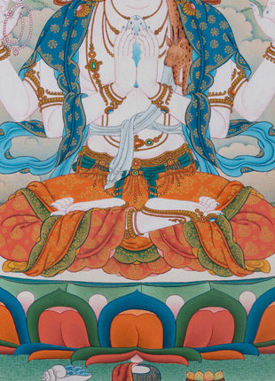 4 Armed Avalokiteshvara Thangka Print | Bodhisattva Avalokiteshvara With Buddha Amitabha
