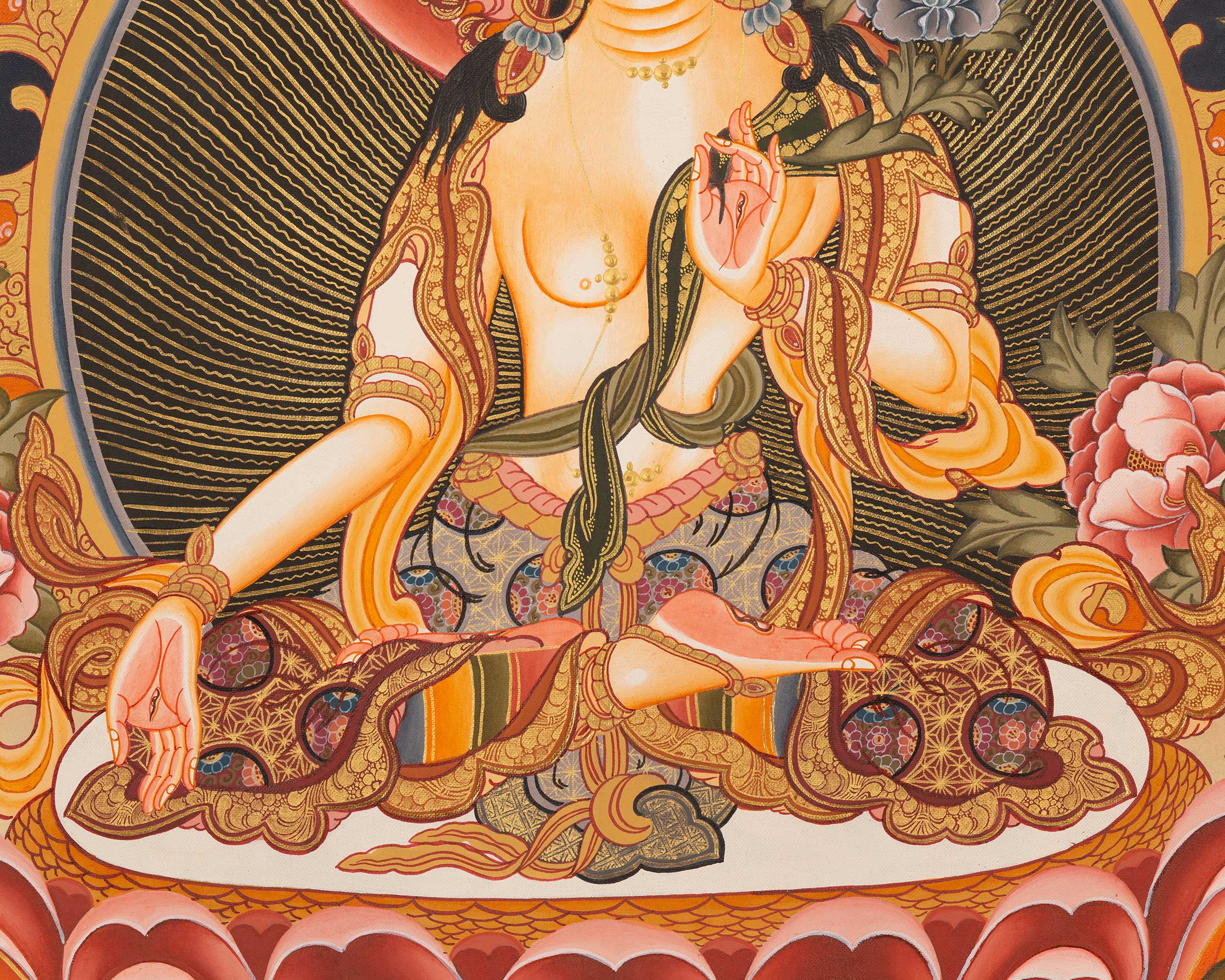 Female Bodhisattva Art | White Tara Thangka | Religious Wall Decors