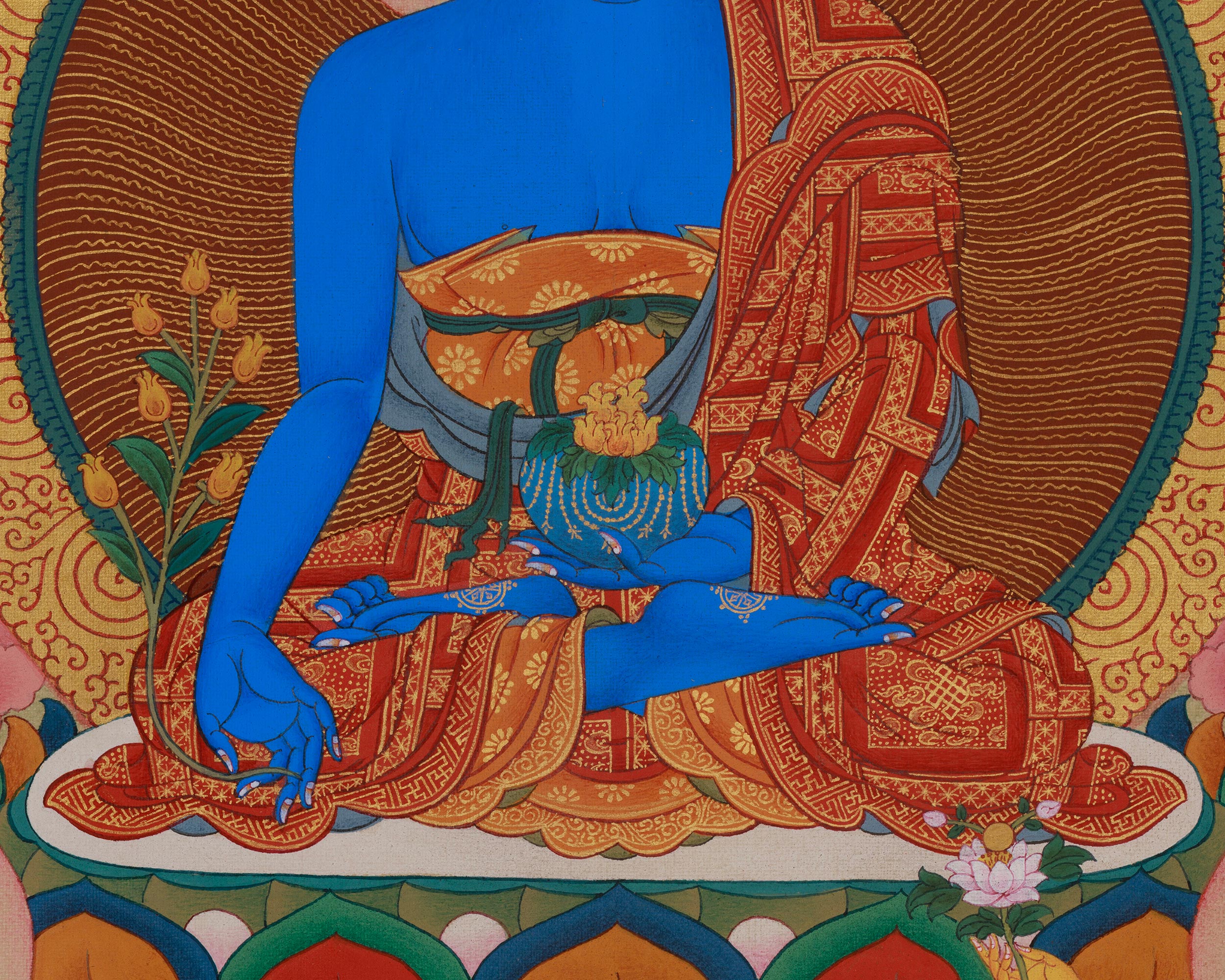 Authentic Asta Medicine Buddha Thangka | Healing Deity | Bhaisajyaguru Art