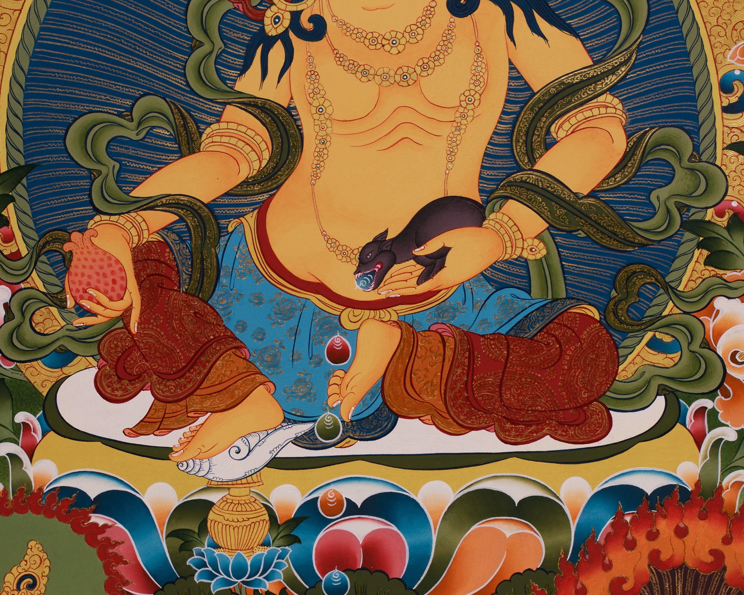 Pancha Dzambhala Thangka | Tibetan Deities of Wealth, Fortune, and Prosperity