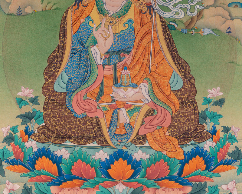 Lotus-Born Guru Rinpoche Thangka | Tibetan Buddhist Masterpiece