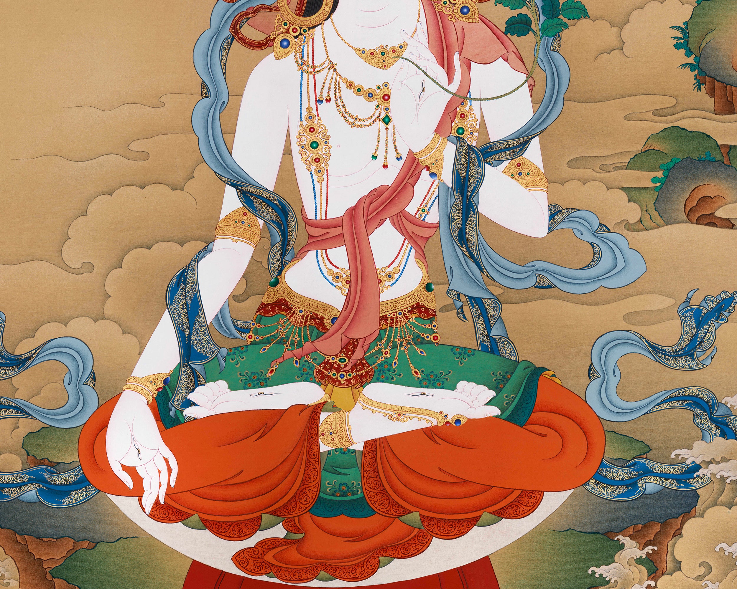 Hand-Painted Large White Tara Thangka Painting | Goddess of Longevity | LHASA HUES