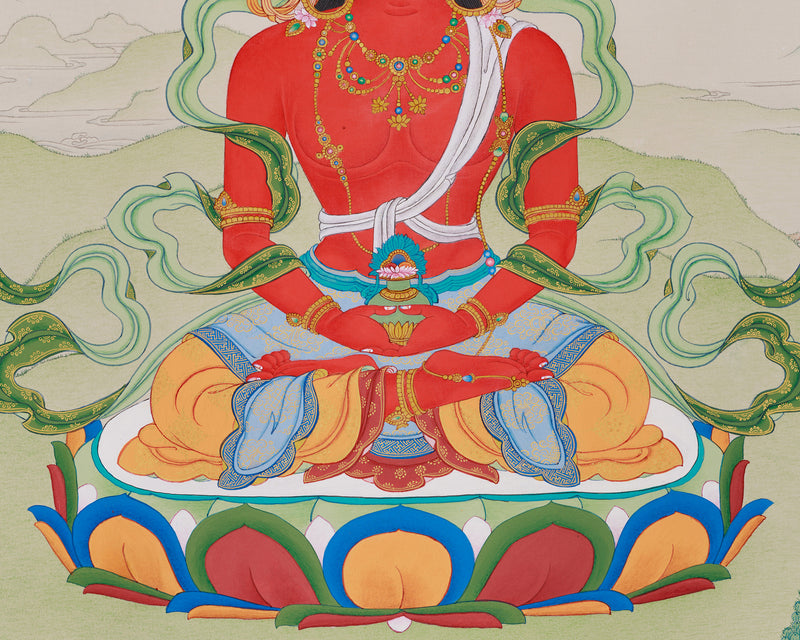 Amitayus Buddha in Natural Stone Colors Thangka