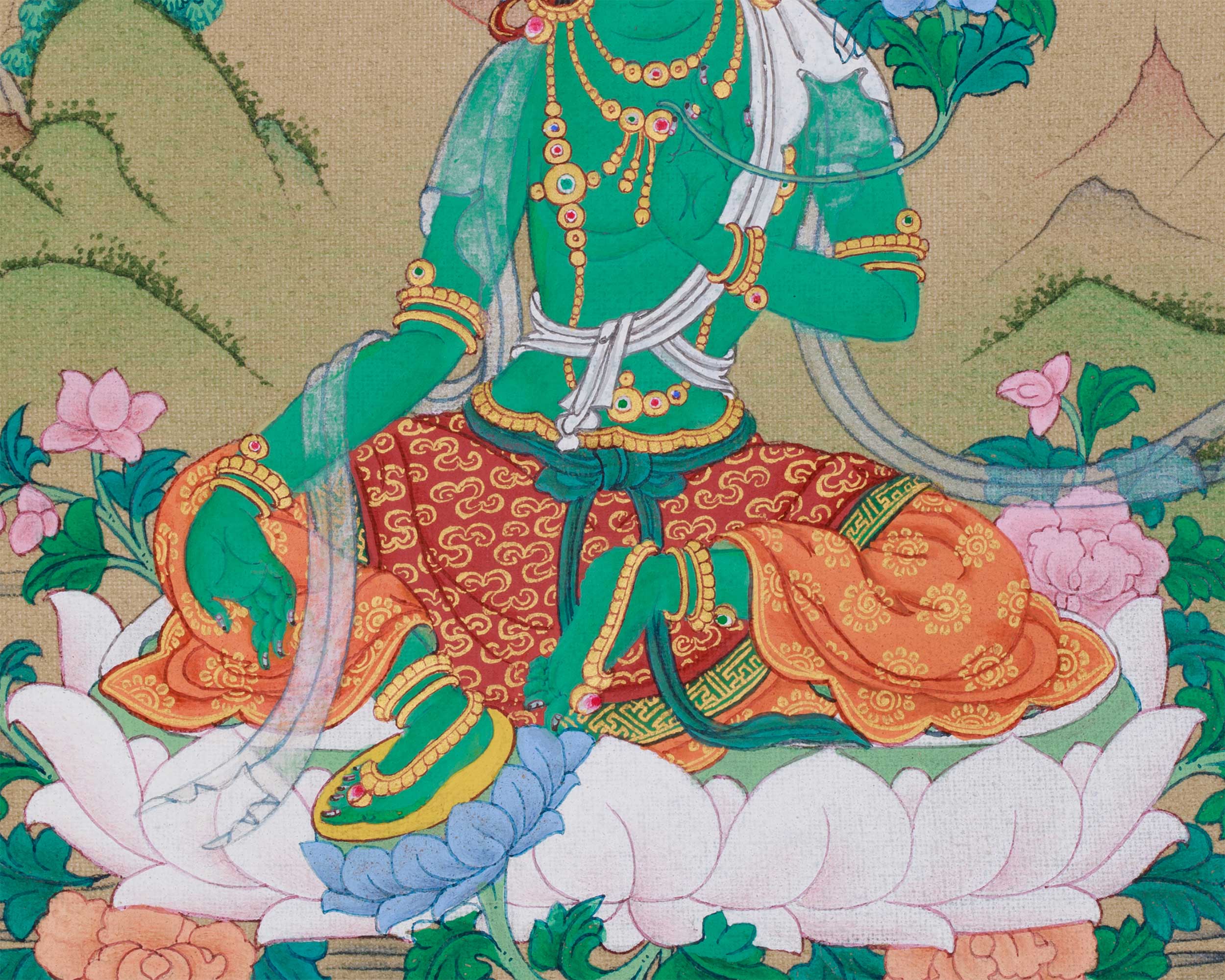 Handmade Green Tara Painting | Goddess of Compassion, Wisdom, and Swift Blessings
