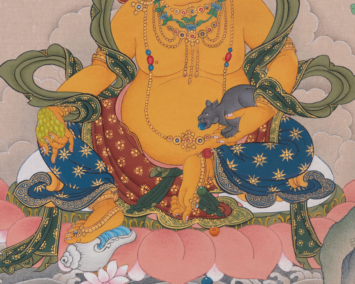 Hand-Painted Dzambhala Thangka | Buddhist Deity Of Wealth
