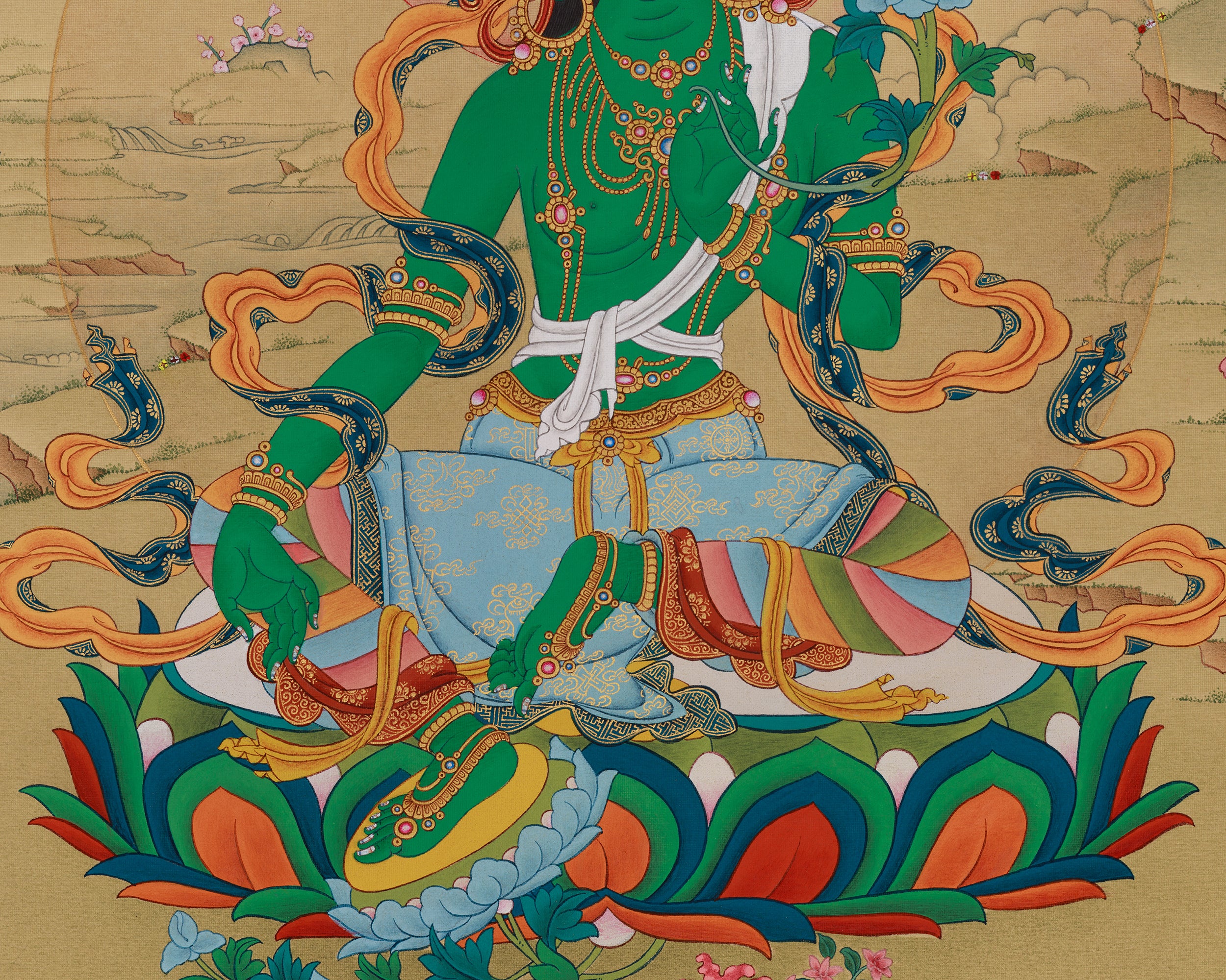 Buddhist deity Green Tara Thangka | Bodhisattva of Compassion and Liberation