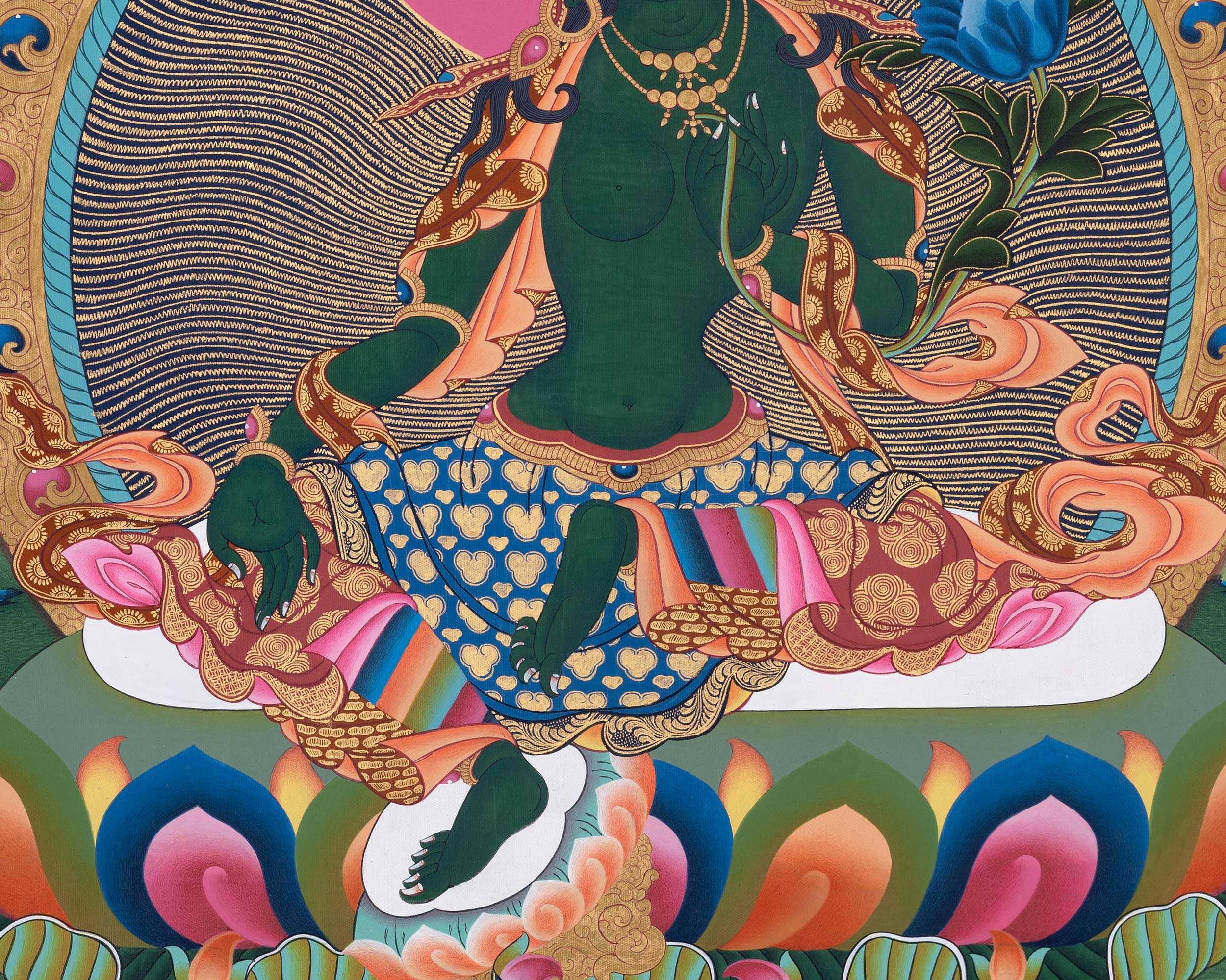 Female Bodhisattva Tara | Green Tara Thangka | Wall Decoration Art