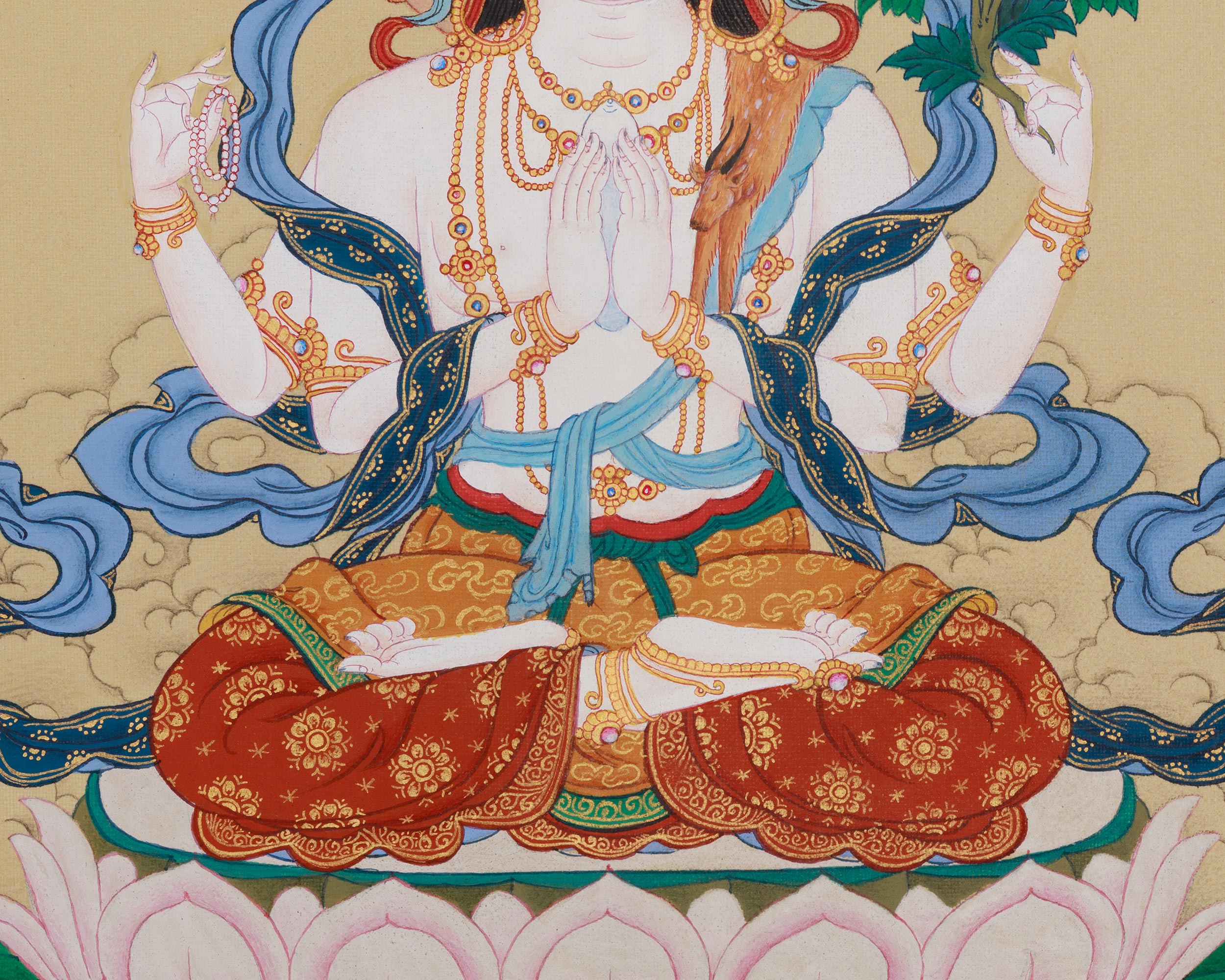 Bodhisattva Chenrezig With Amitabha Buddha Thangka | Compassion and Wisdom Deity