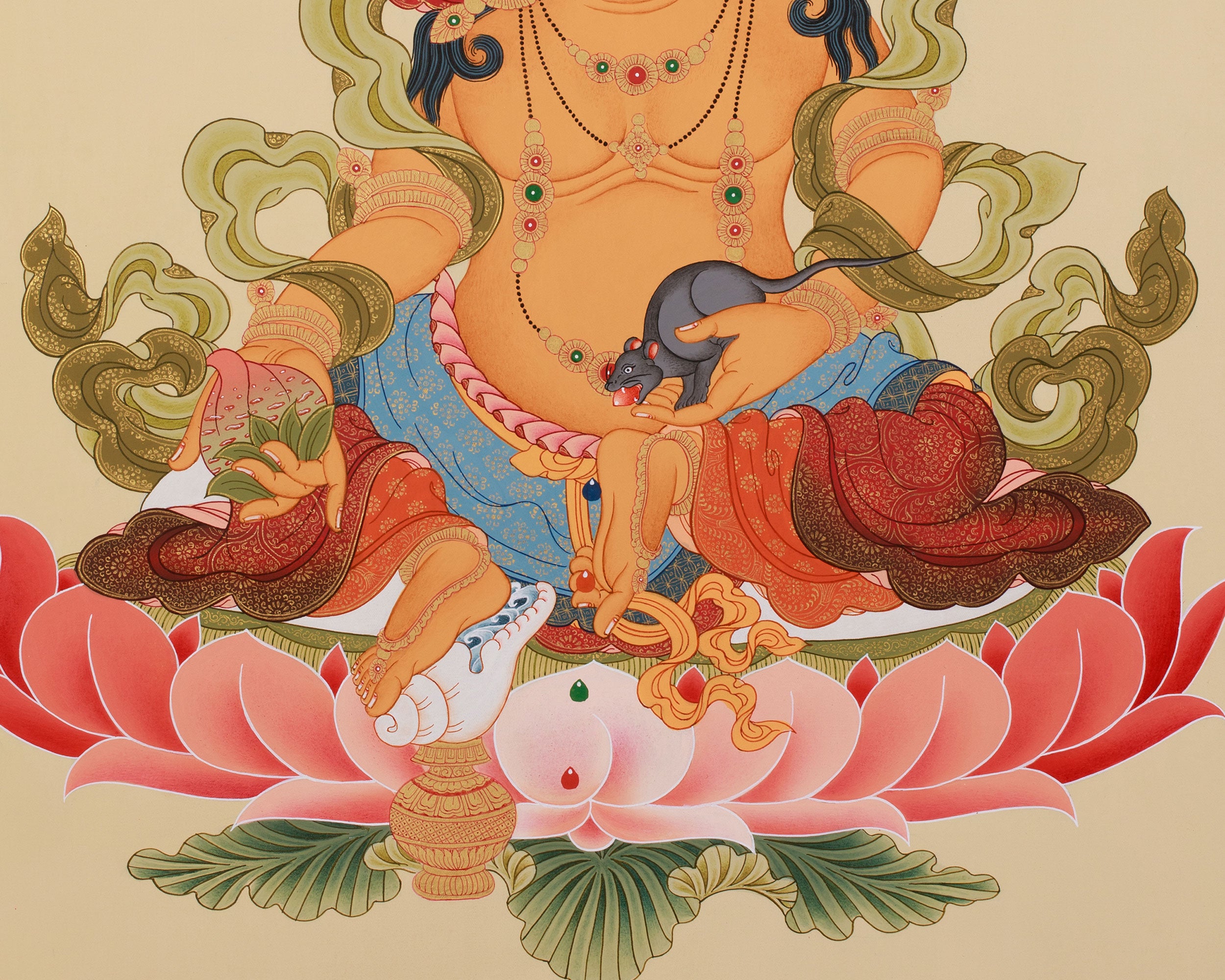 Kubera Deity Dzambhala Thangka | Tibetan Wealth Deity Art