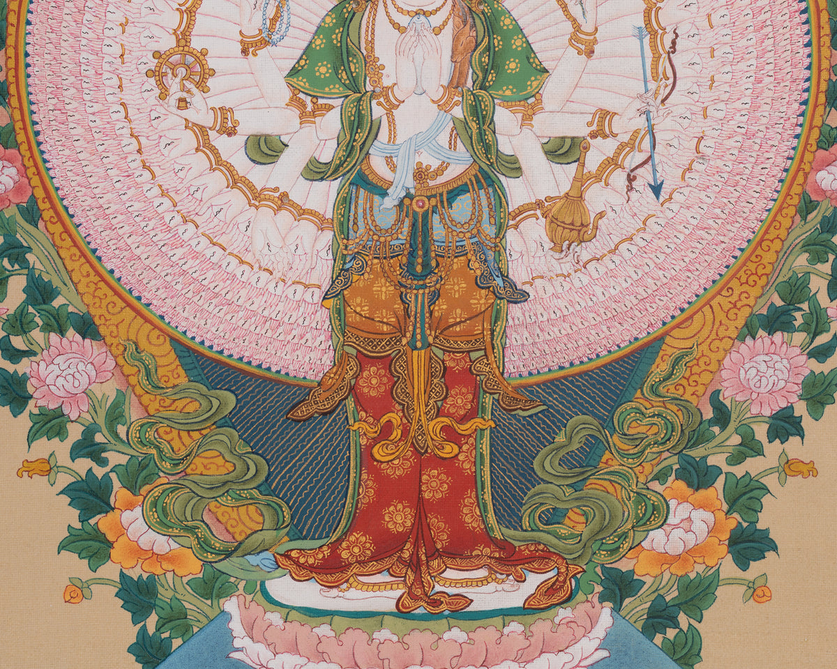 Buddhist 1000 Armed Chenrezig Thangka | Infinite Compassion Deity