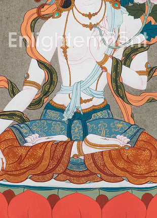 Graceful White Tara Thangka | Hand-Painted Traditional Tibetan Art | nvoking Divine Feminine Blessing