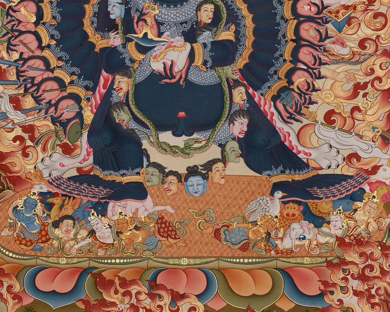 Yamantaka Thangka | Giclee Canvas Print | Spiritual Protector & Wrathful Compassion