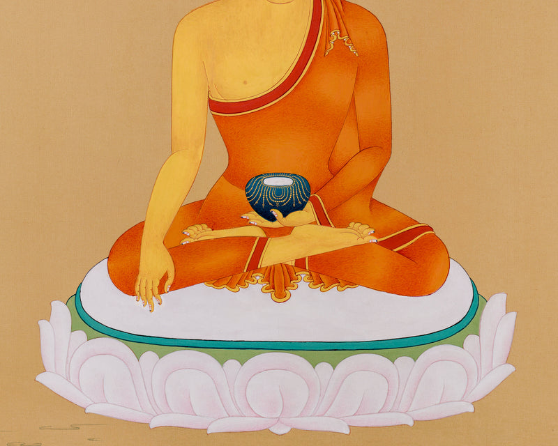 Minimalistic Dhyani Buddha Thangka | Handpainted Meditation Art with 24K Gold & Lhasa Stone Colors