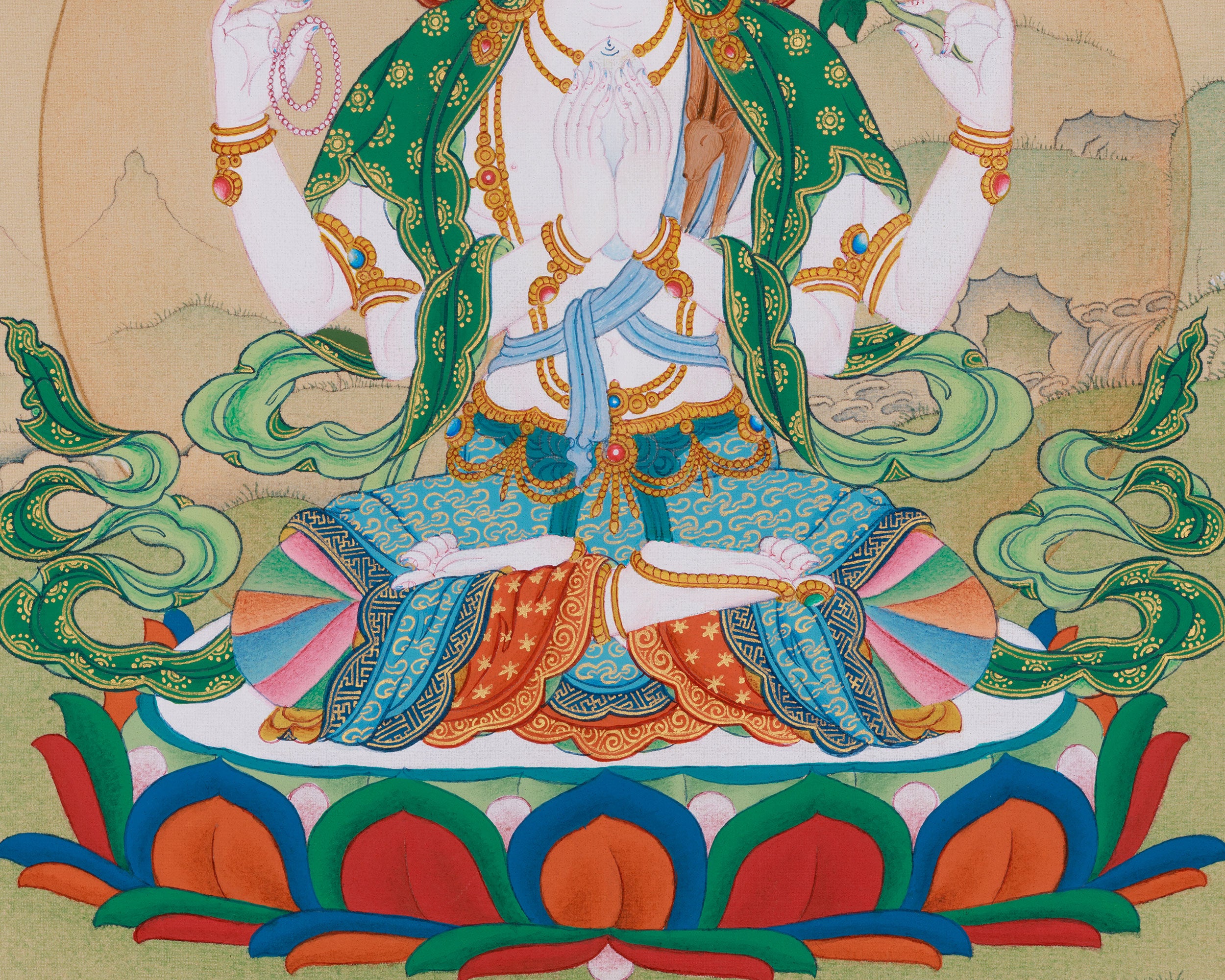 Four Armed Chenrezig, Bodhisattva of Compassion | Traditional Artwork