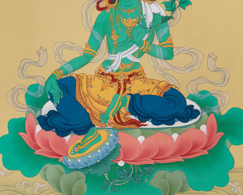 Serene Green Tara Thanga in Authentic Stone Colors