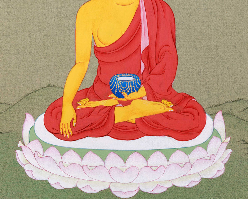 Unique Shakyamuni Buddha Thangka | Original Artwork | Small Cotton Canvas