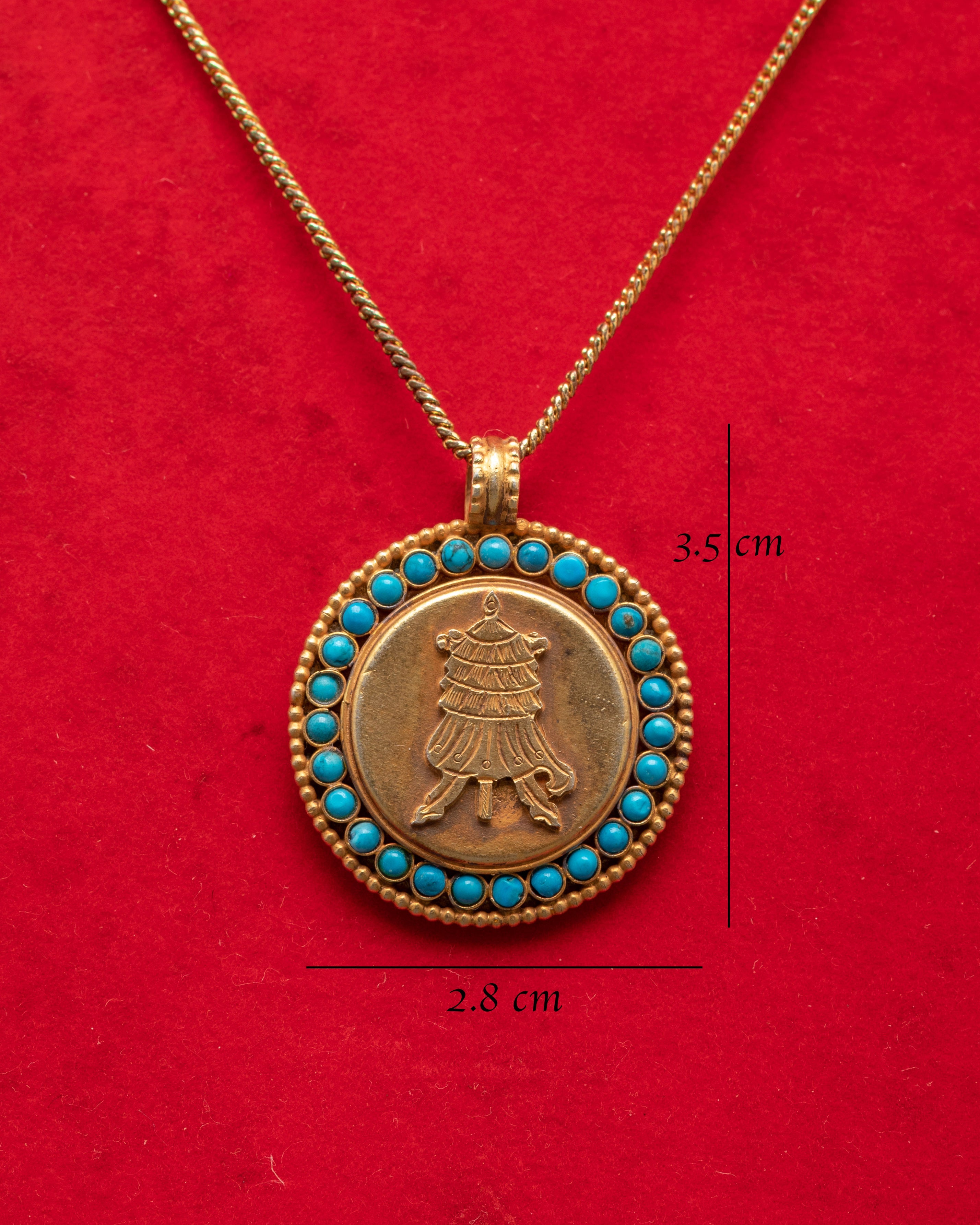 Handcrafted Parasol Locket Pendant | Silver & Gold Plated with Turquoise