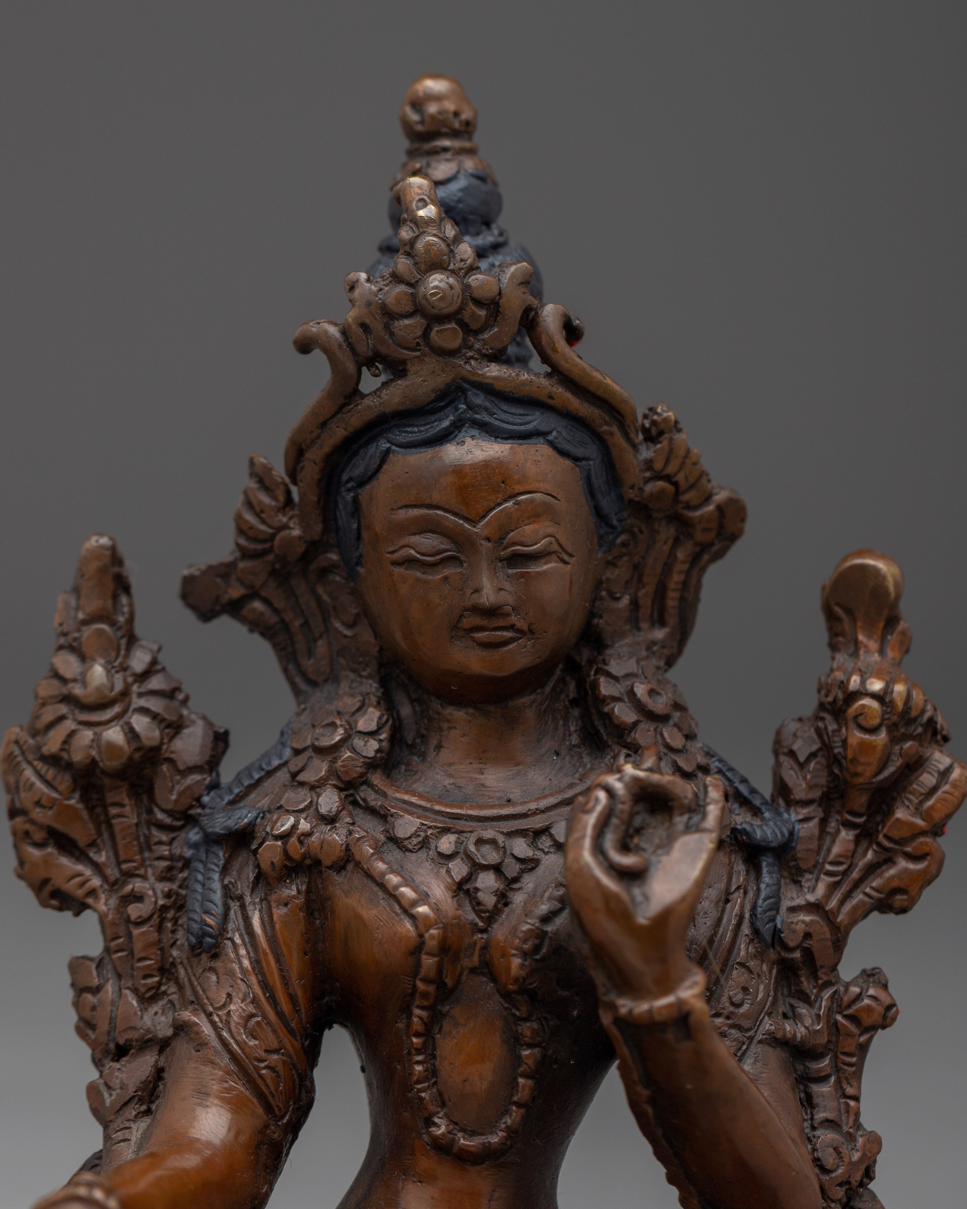 Compassionate Green Tara | Sacred Handcrafted Copper Statue