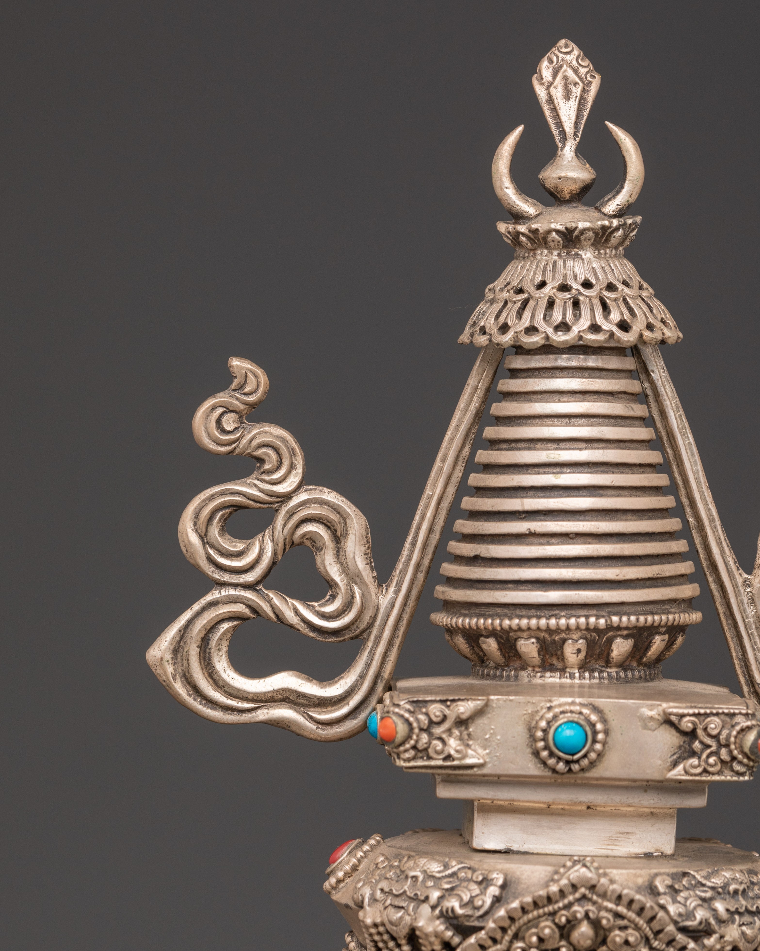 Copper Stupa with Silver Plating | Spiritual Home Decor