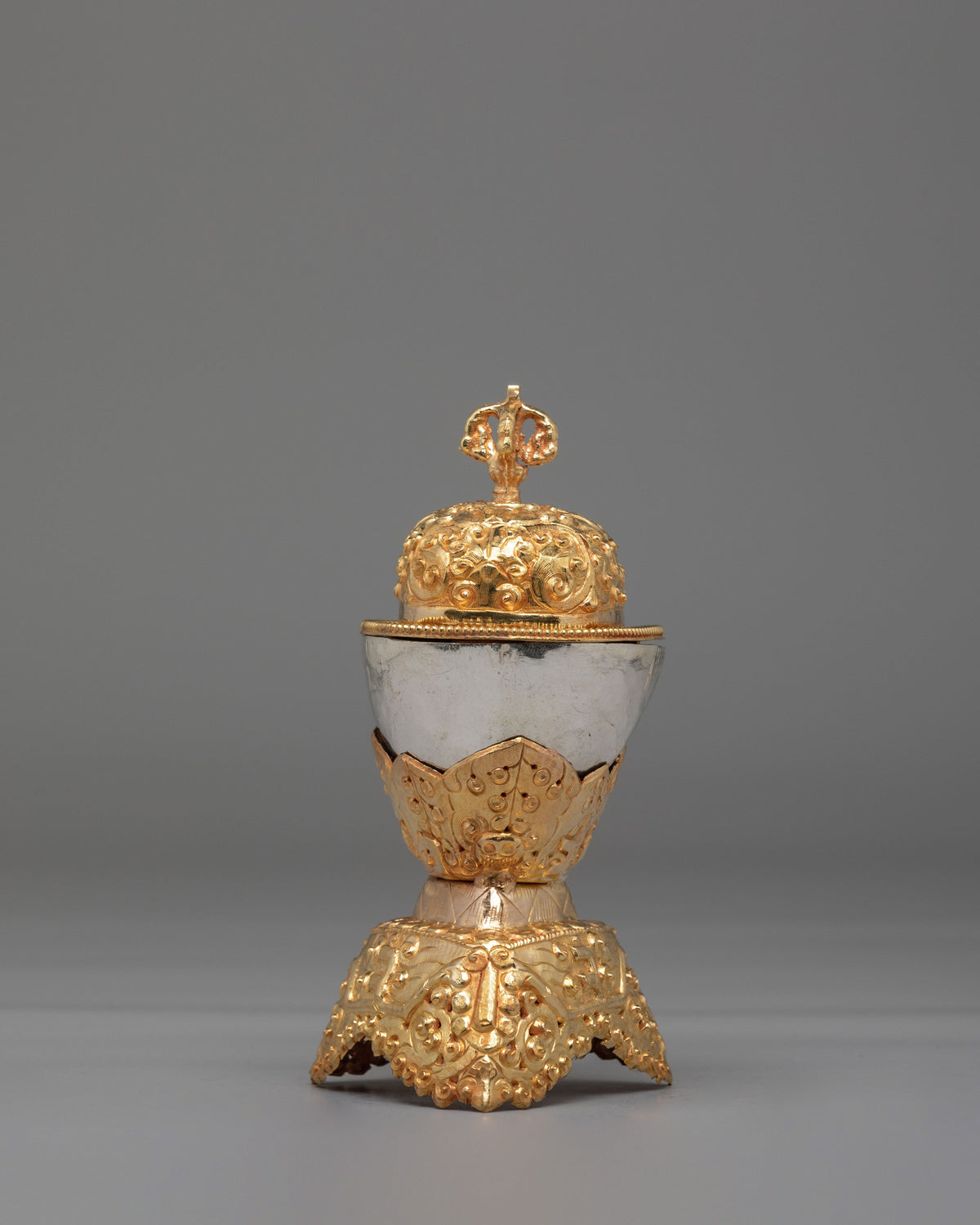 Traditional Ritual Kapala Set | Gold Gilded and Silver Coated Vessels