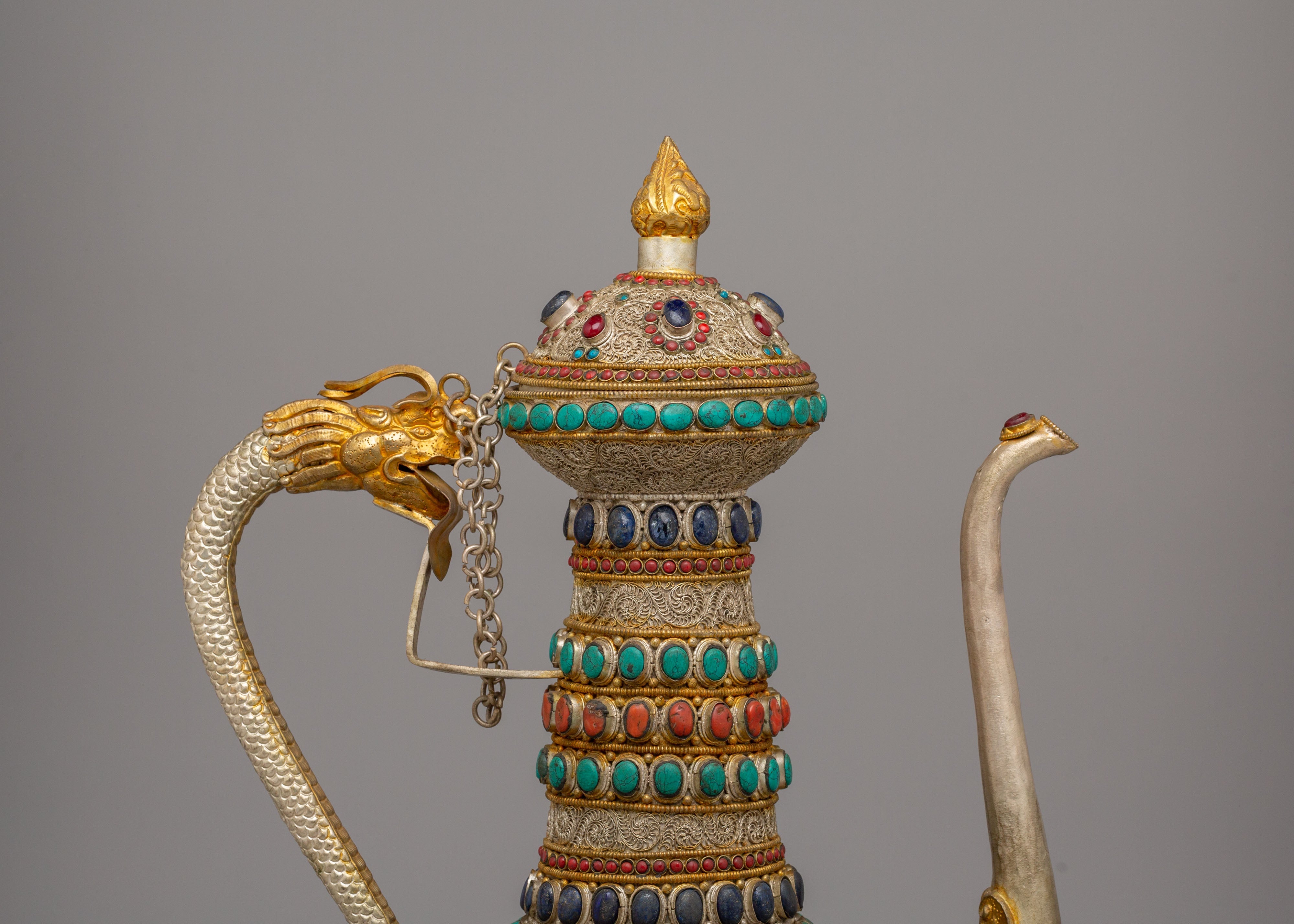 Himalayan Decorative Tea Pot | Copper & Gemstone Home Accent