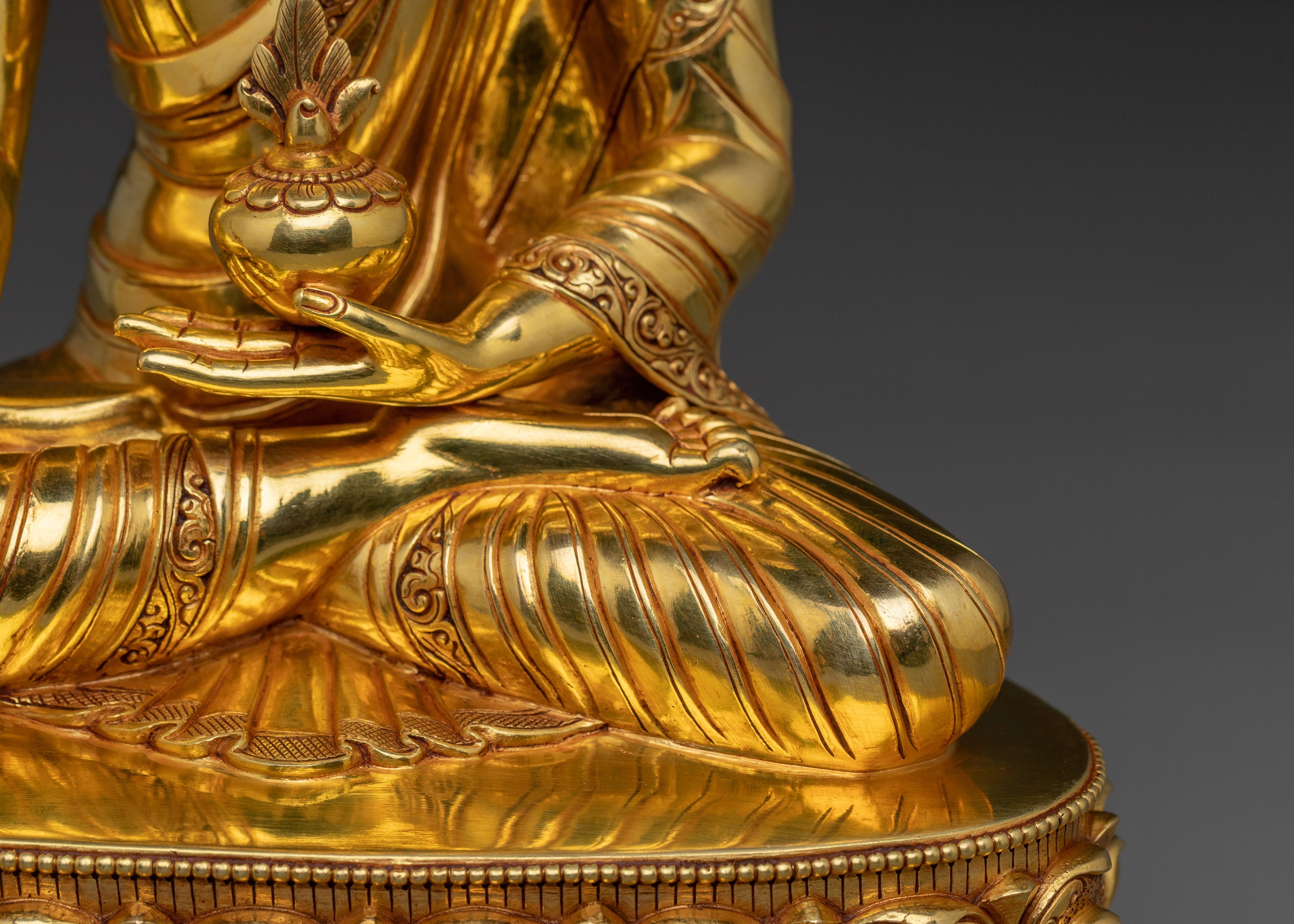 Handmade Medicine Buddha Copper Statue | 24K Gold Gilded