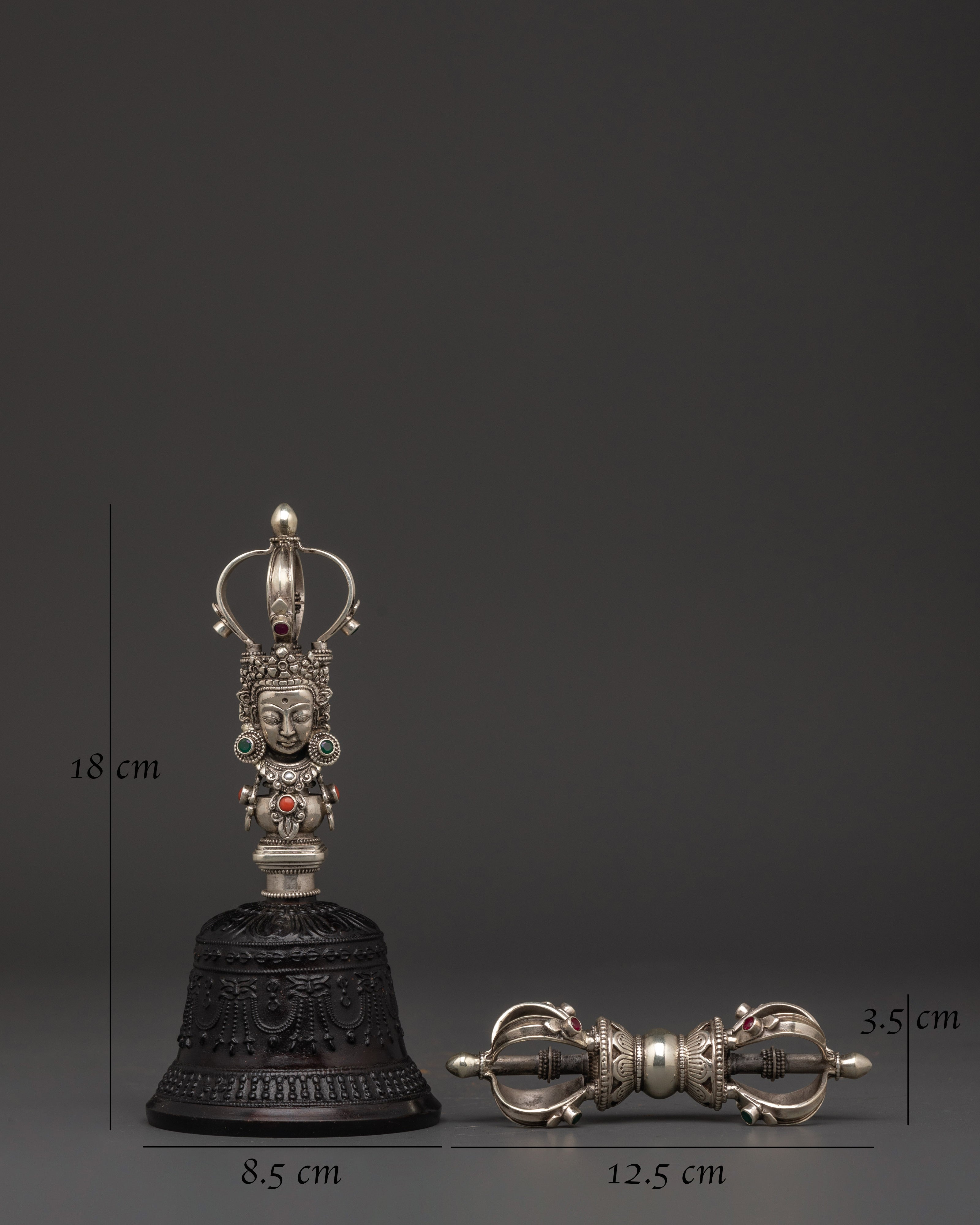 Silver-Plated Tibetan Bell and Vajra Set | Buddhist Healing Practices Item