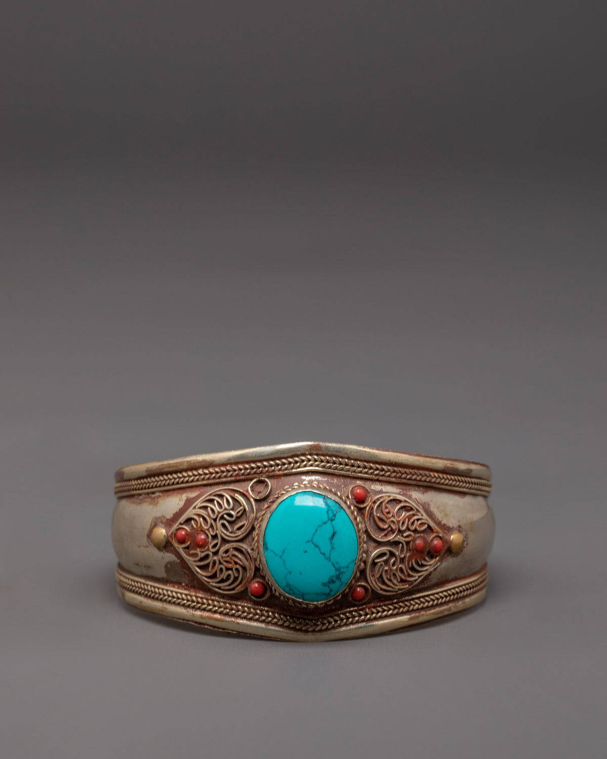 Traditional Silver Turquoise Cuff Bracelet | Himalayan Gemstone Jewelry