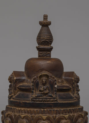 Hand-Carved Copper Stupa with Antique Finish | Buddhist Shrine Decor