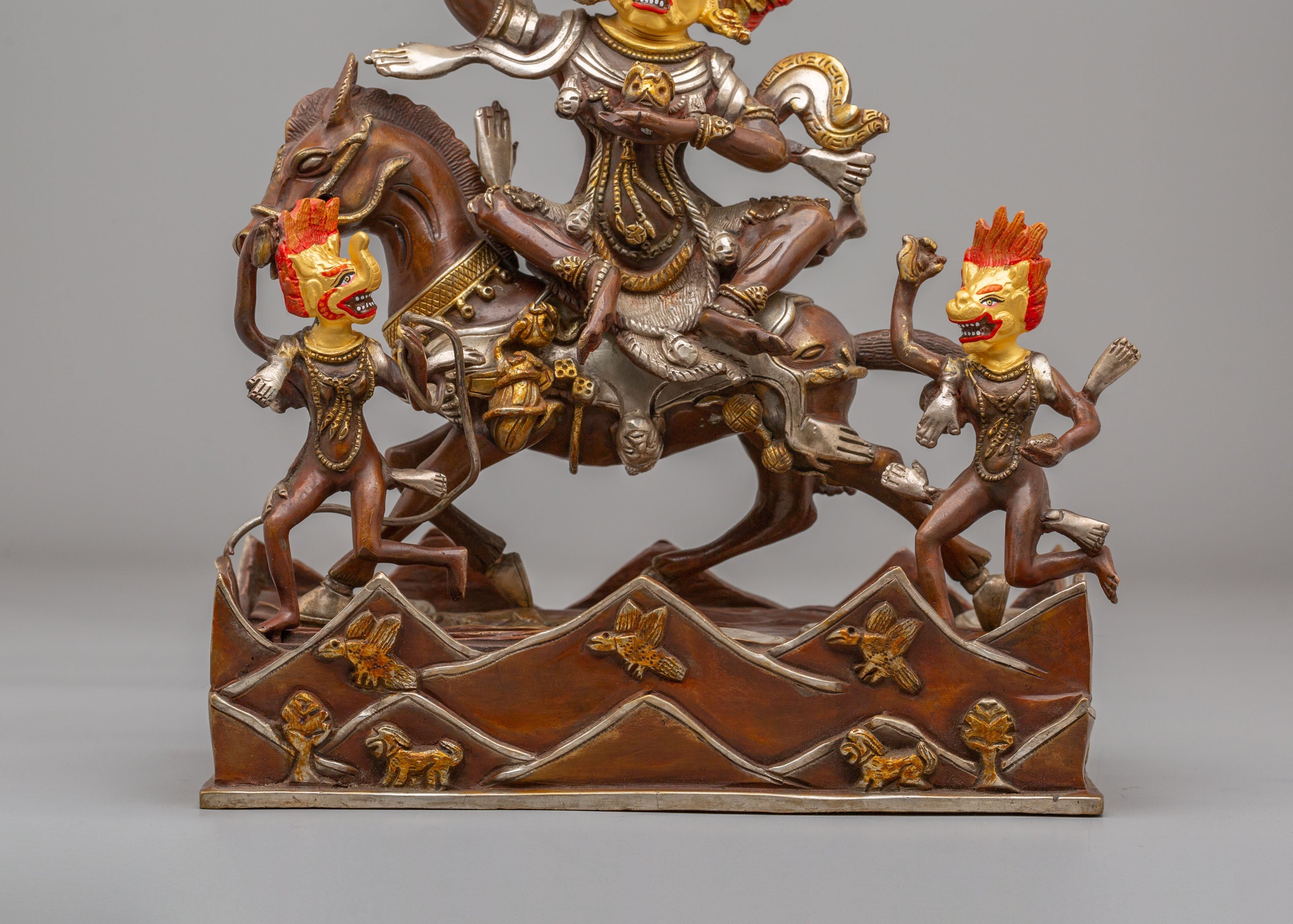 Palden Lhamo Wrathful Deity Statue | 24K Gold Plated Tibetan Protector Sculpture