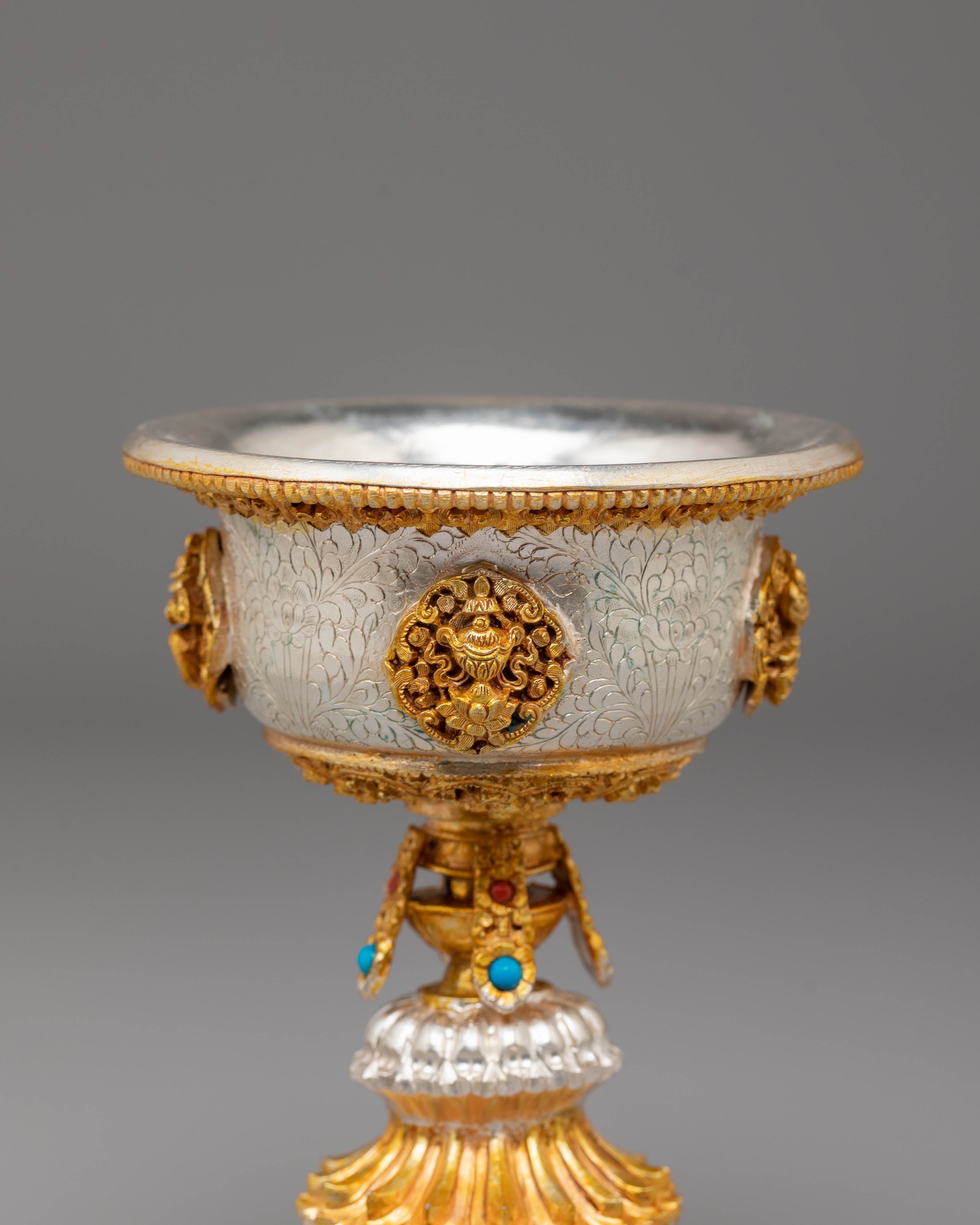 Tibetan Butter Lamp for Light Offering | Gold Silver Plated Altar Light