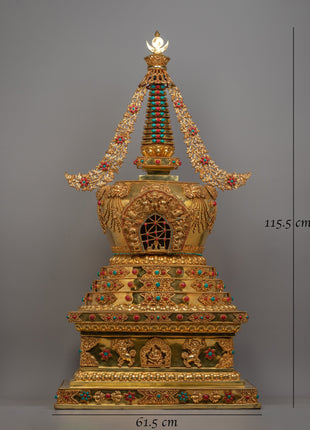 Handcrafted Gold-Plated Tibetan Stupa | Perfect for Altars and Spiritual Decor