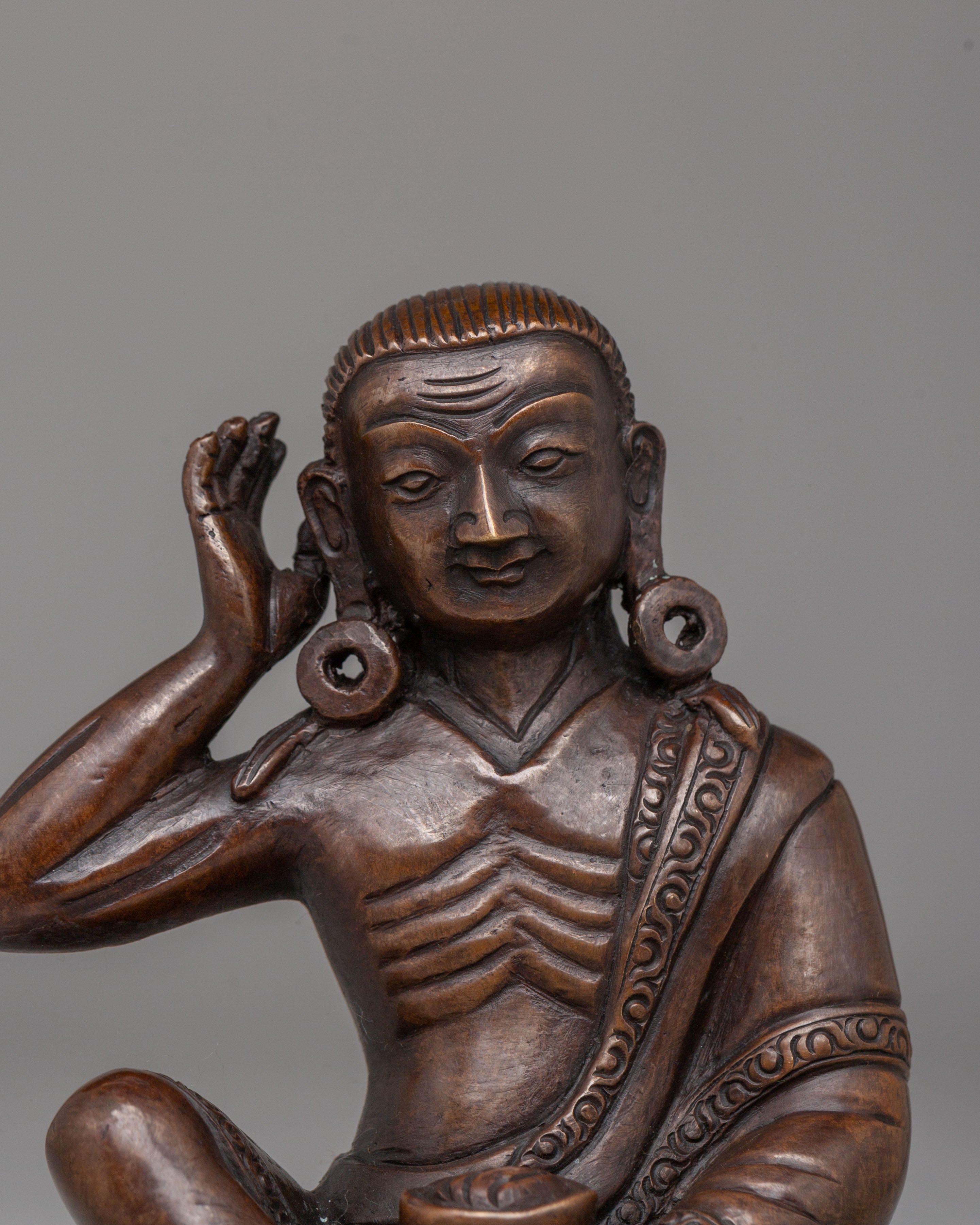 Traditional Tibetan Milarepa Statue | Handcrafted Oxidized Copper Artwork