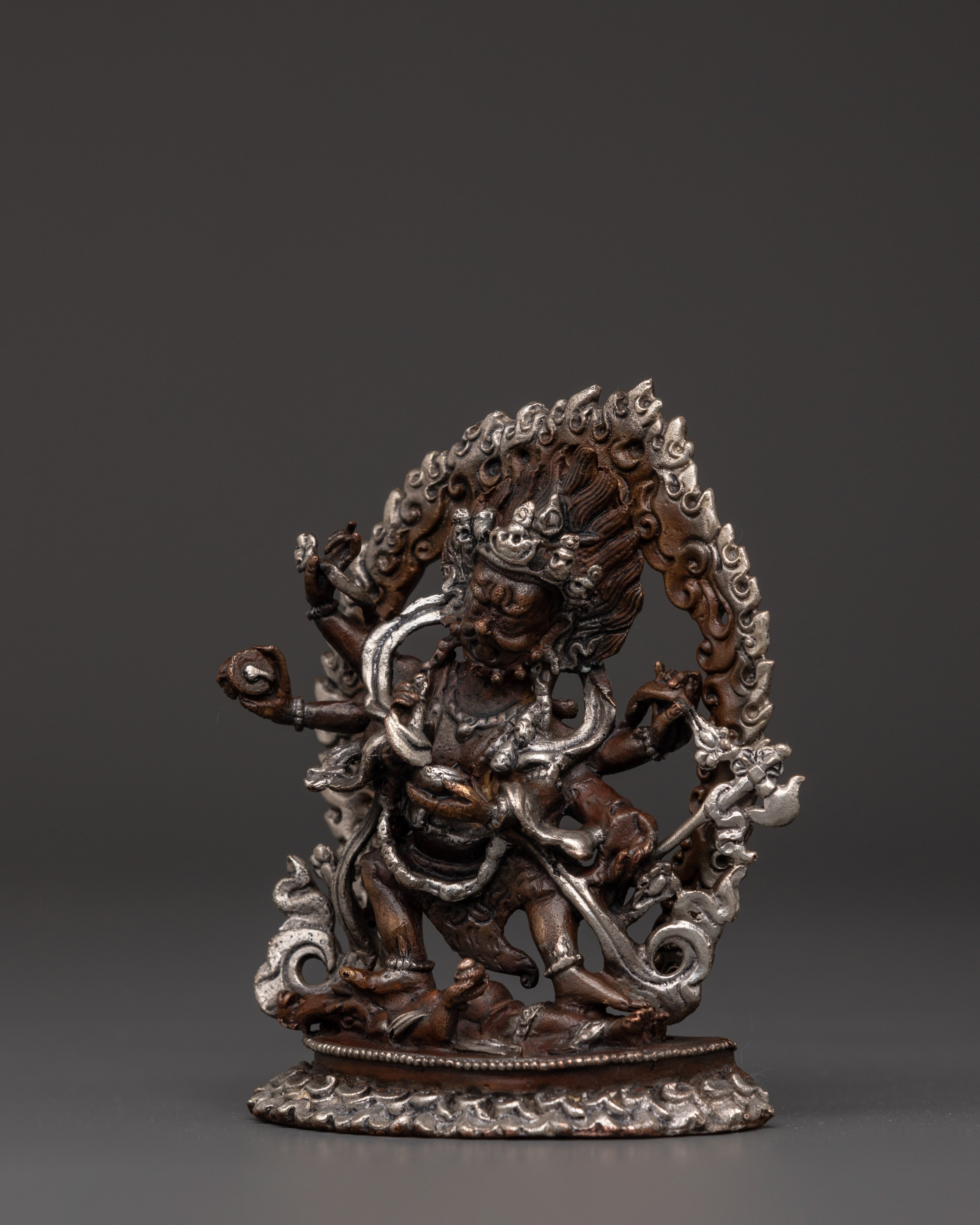 Oxidized Copper Six-Armed Mahakala Statue | Tibetan Fierce Protector