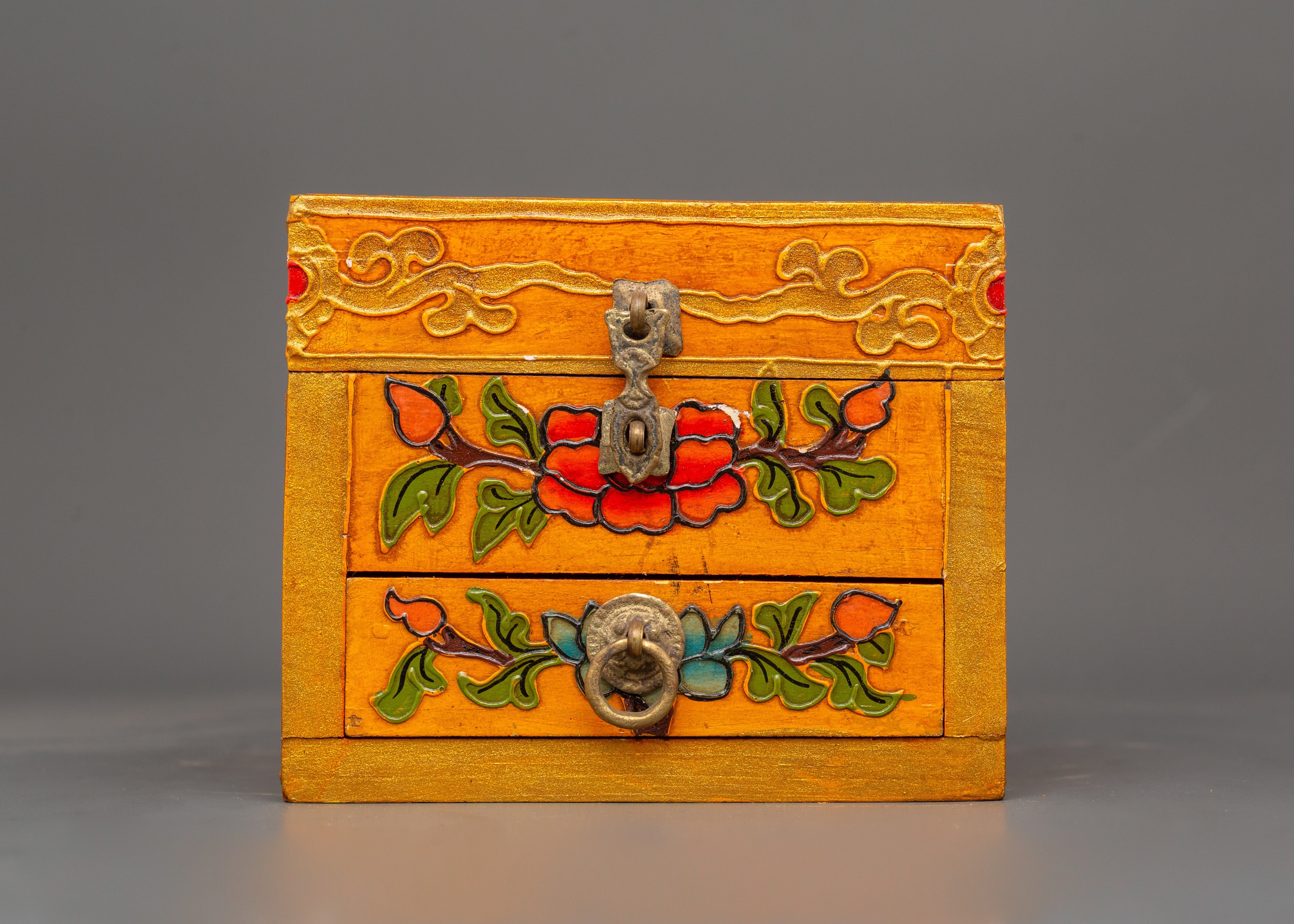 Tibetan Wooden Box with Drawers | Spiritual Storage for Jewelry or Altar Items