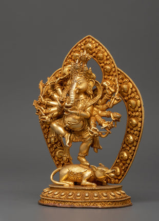 Ganesha Statue with One Leg Raised & Multiple Arms | Ganapati in Copper