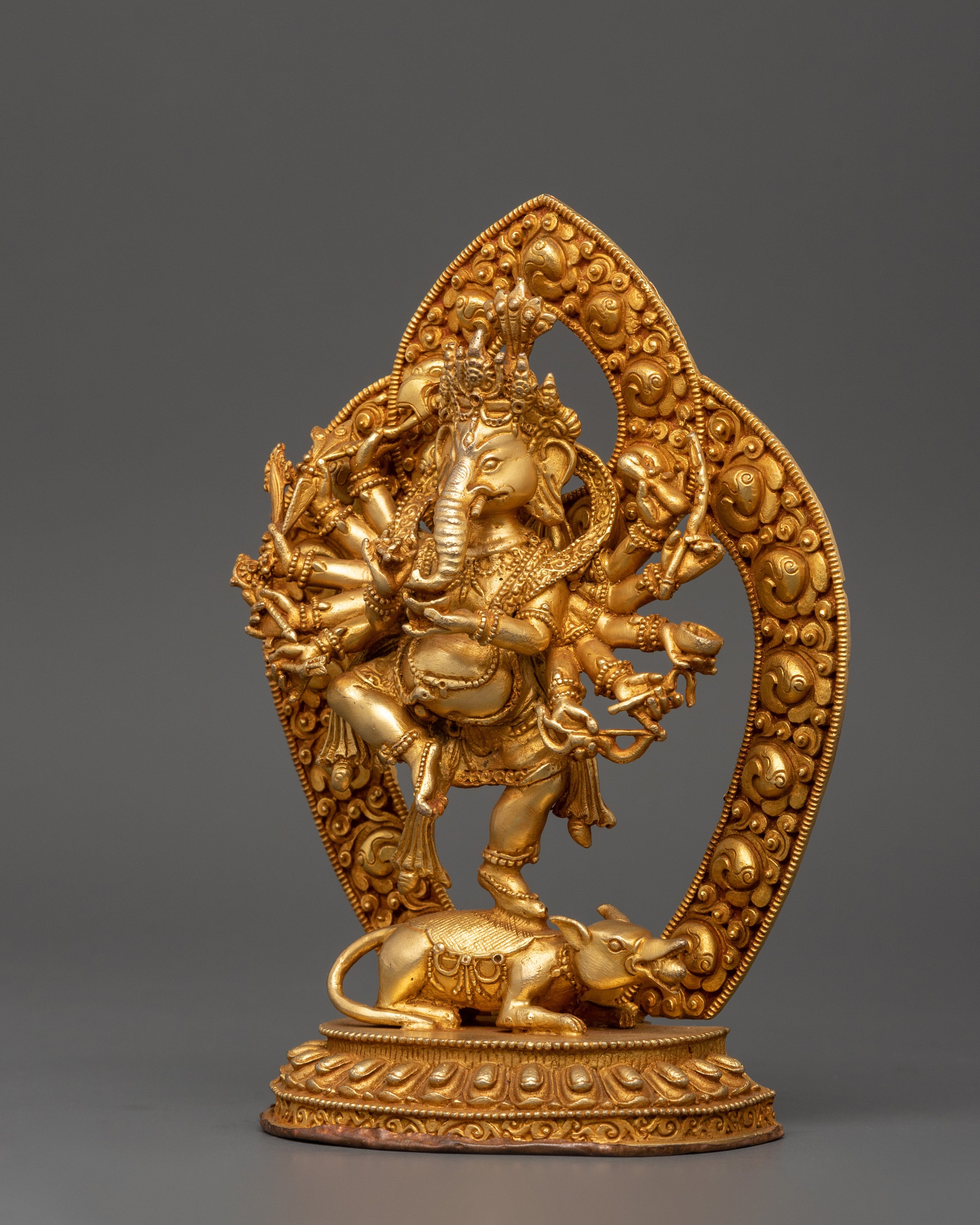 Ganesha Statue with One Leg Raised & Multiple Arms | Ganapati in Copper
