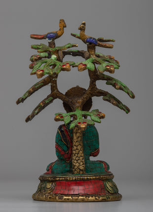 Spiritual Amoghasiddhi Buddha Statue | Coral and Turquoise Inlay