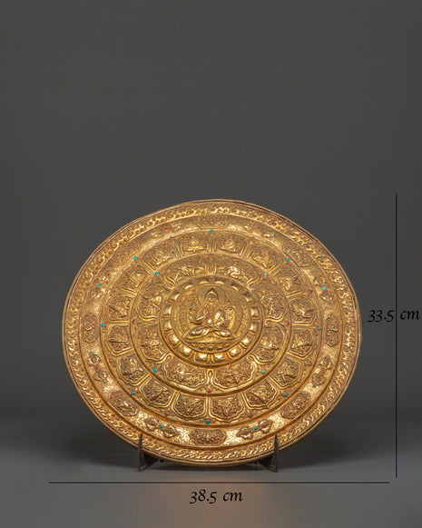 Tsongkhapa Mandala with Stand | Gold Plated Copper Ritual Plate