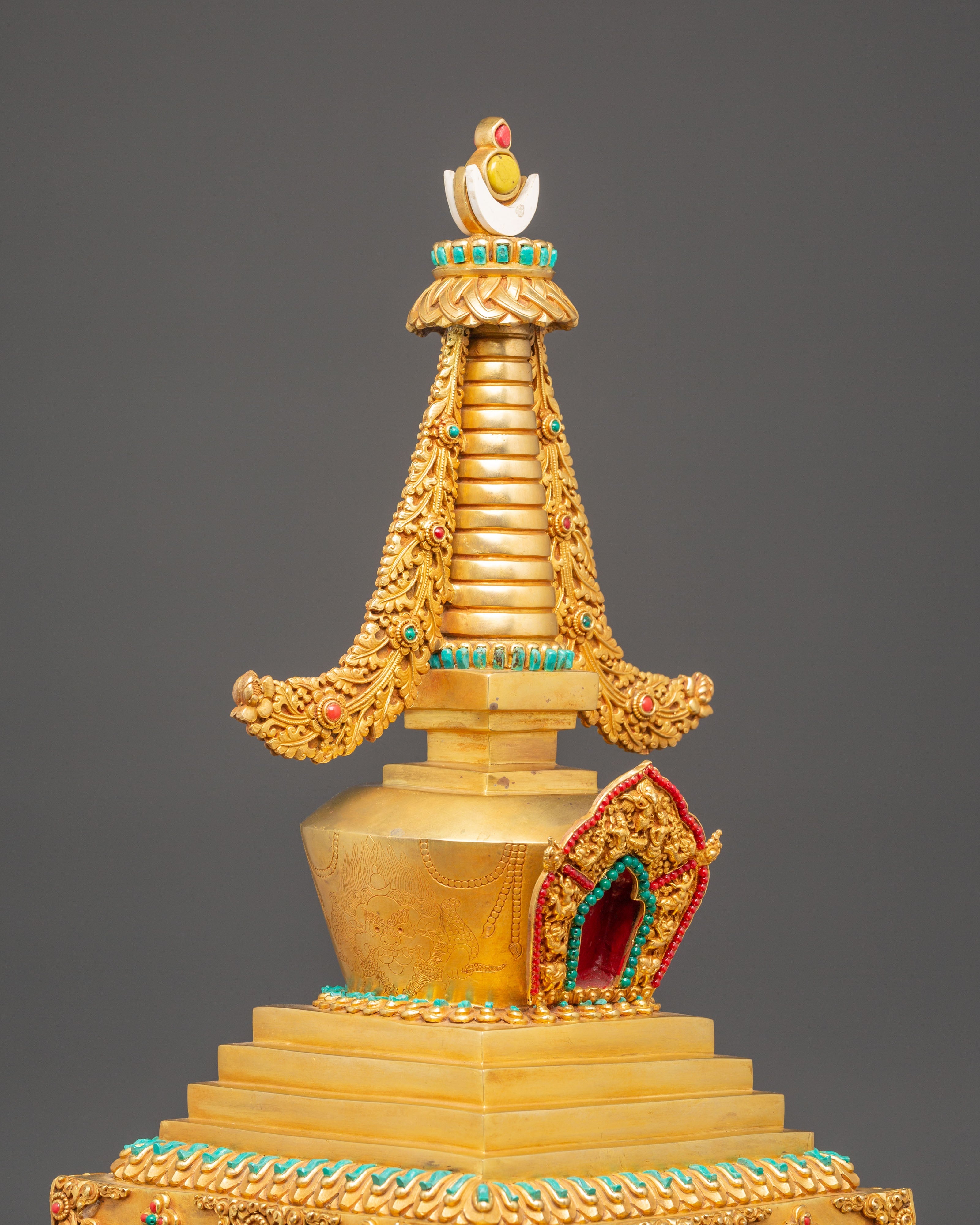 Spiritual Tibetan Buddhist Stupa | Gold Plated Sacred Monument