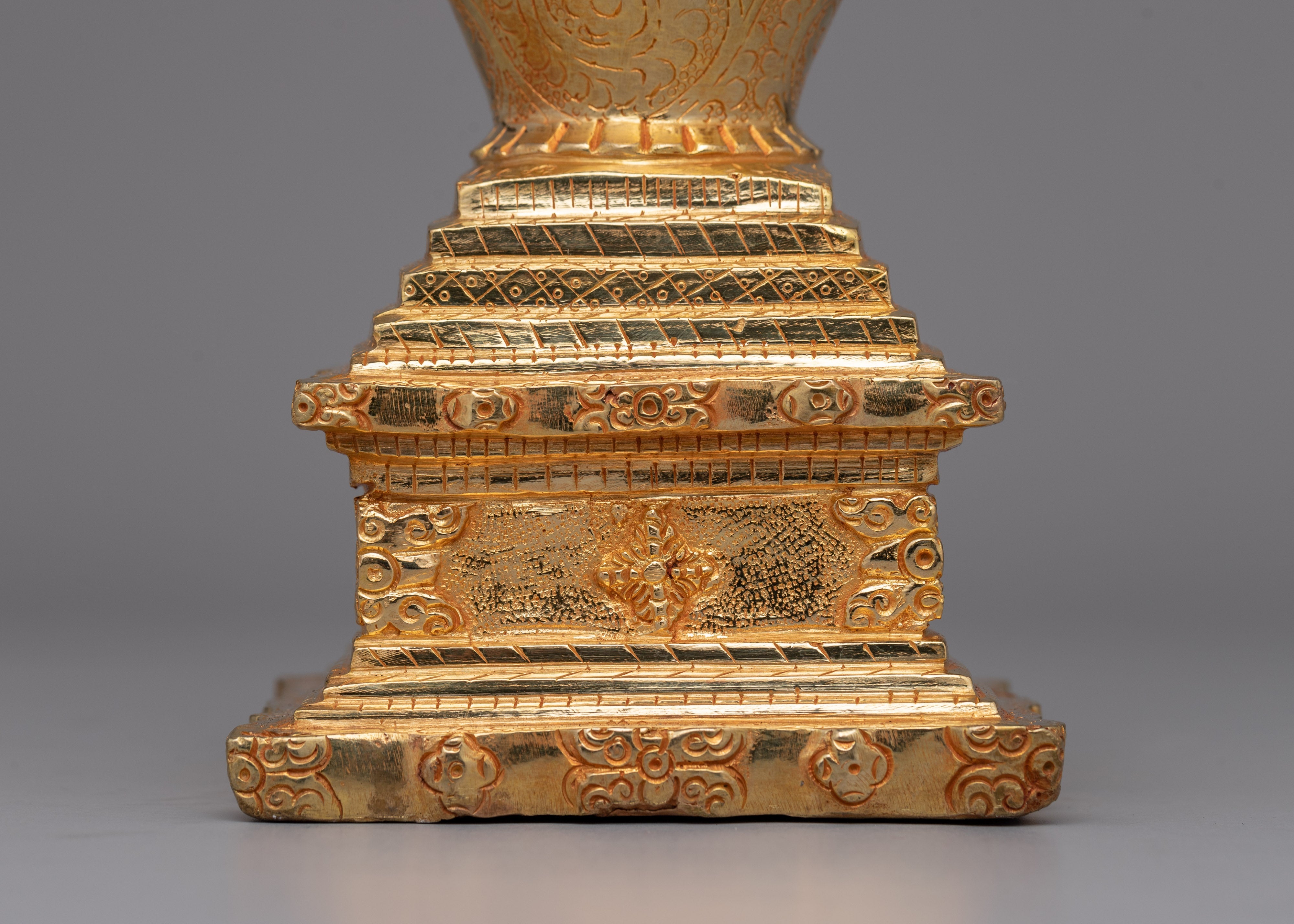 Tibetan Gold-Plated Tibetan Stupa with Intricate Design |  Perfect for Buddhist Rituals and Decor