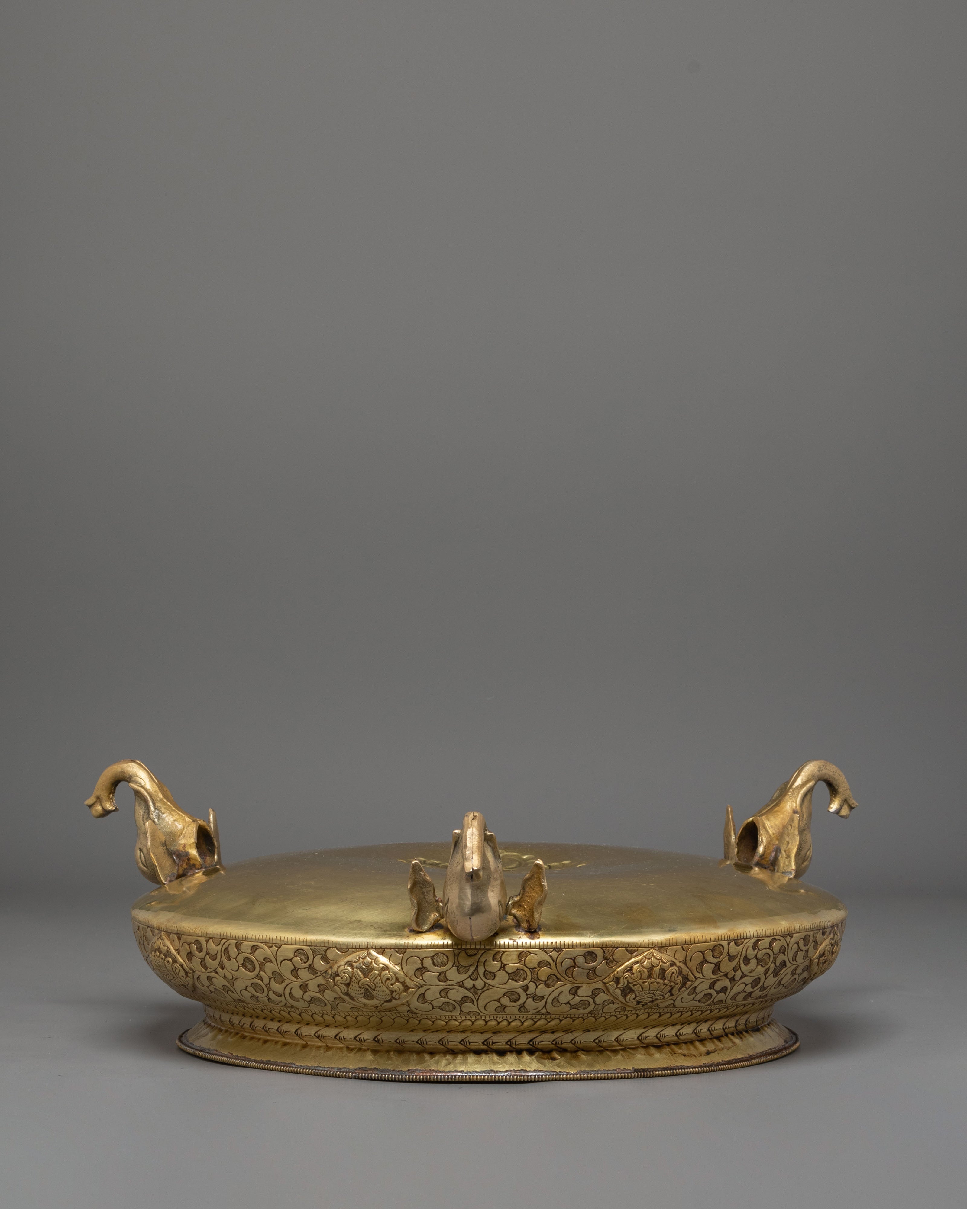Decorative Offering Urli Bowl | Sacred Vishva Vajra Design with Elephant Trunk Stand