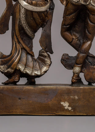 Silver-Plated Brass Radha Krishna Statue |  Symbol of Love & Devotion
