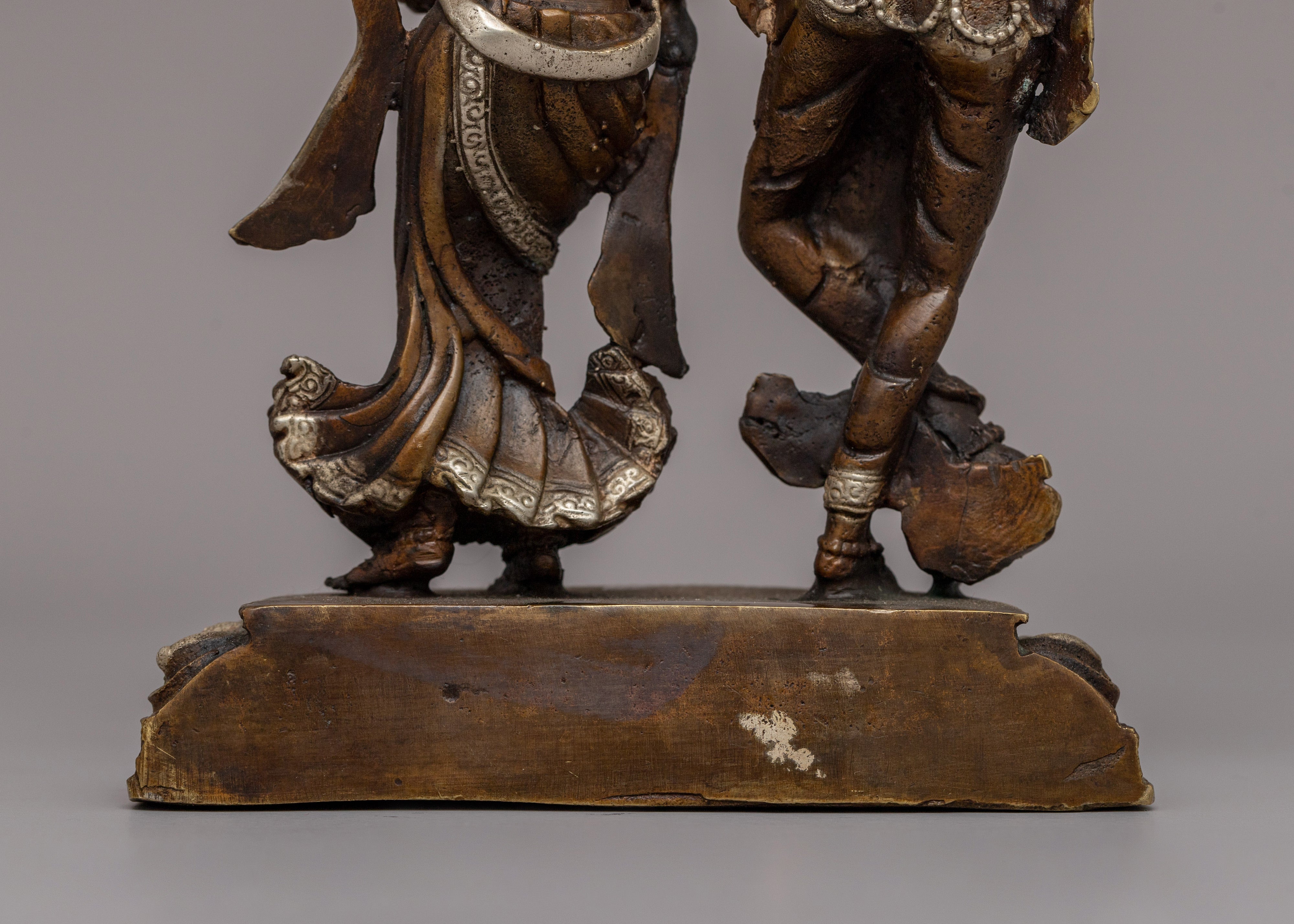 Silver-Plated Brass Radha Krishna Statue |  Symbol of Love & Devotion